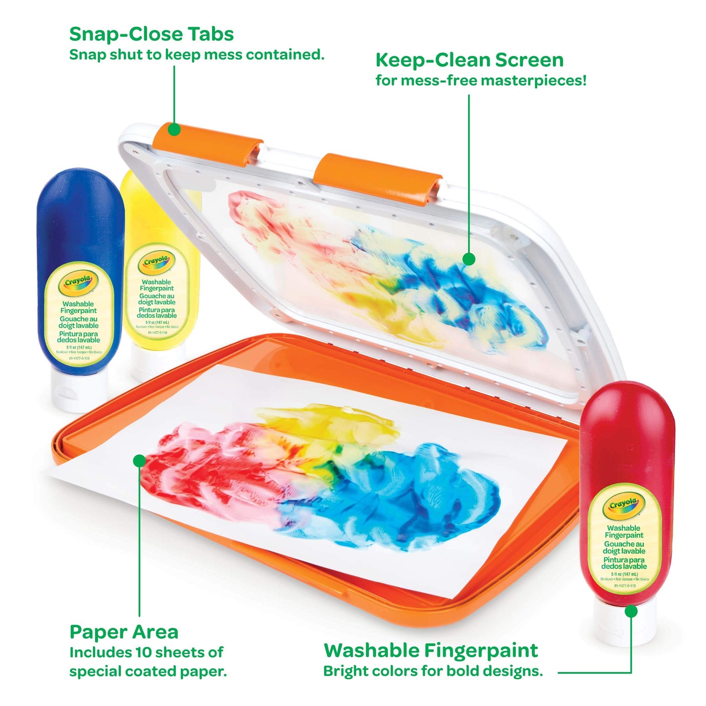 Crayola Washable Finger Paint Station, Less Mess Finger Paints for Toddlers, Kids Gift