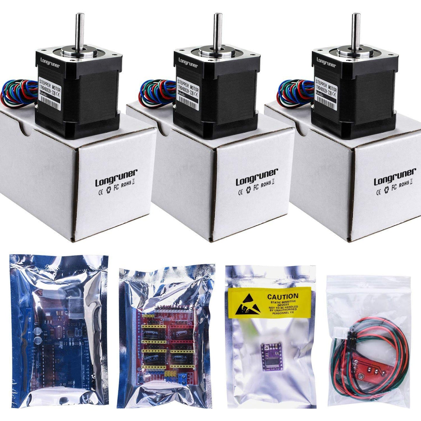 3D Printer CNC Controller Ardiuno CNC kit with for ArduinoIDE,Longruner GRBL CNC Shield Board+RAMPS 1.4 Mechanical Switch Endstop DRV8825 A4988 Stepper Motor Driver Nema17 Stepper Motor LKB02,Black