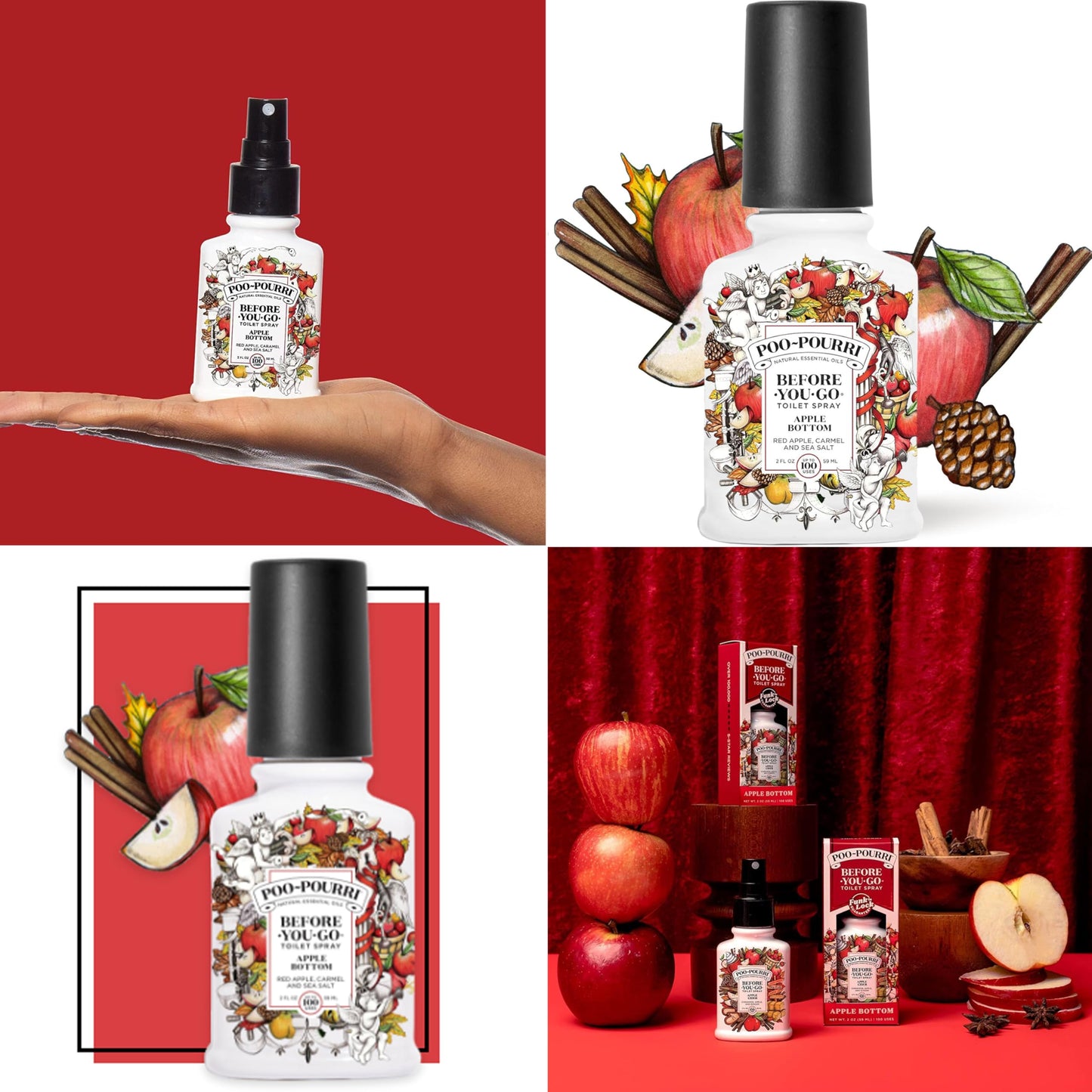 Poo-Pourri Before You Go Toilet Spray 5 Pack Set 2 oz Bottles, Peaches And Cream, Fir Flush, Flush Down, Berry and Bright, Balsam Bum Set