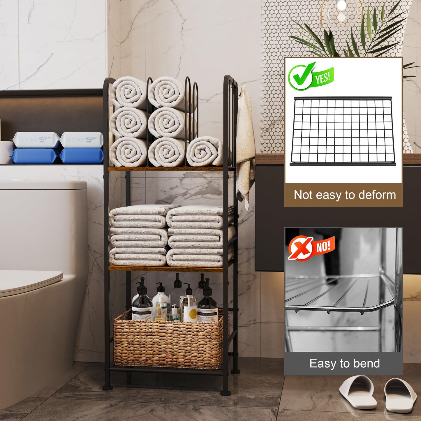 Towel Racks for Bathroom 3-Tier M-Shaped Detachable Dividers, Durable Metal Towel Holder, Pool Items Holder, Space-Saving Storage Organizer, Modern Bath Towel Shelf Free Standing Patent Pending