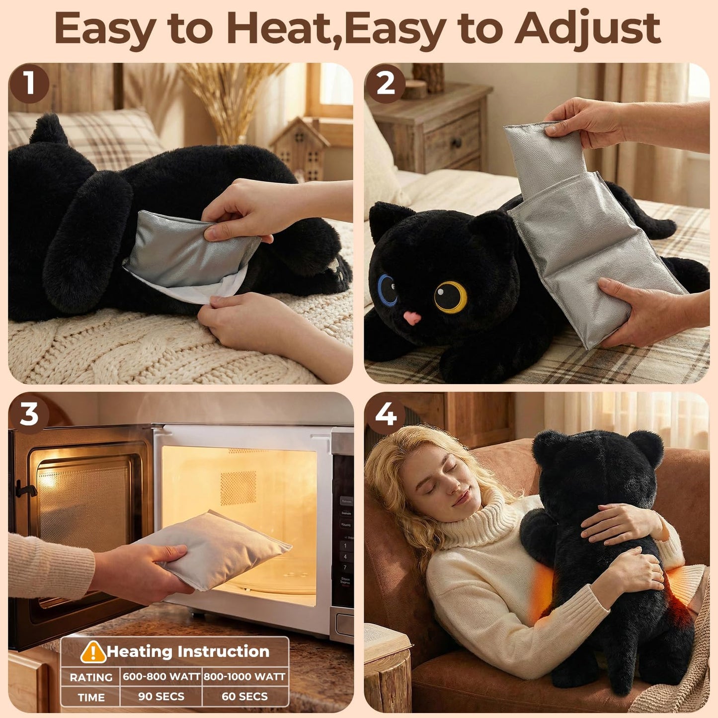 Mewaii Weighted Stuffed Animals with Microwavable Heating Pad - 5 lbs Adjustable, Heatable & Coolable Cat Plush for Realistic Hug, Removable Inner Pad, Perfect Plush Gift for Kids, Adults (23 Inch)