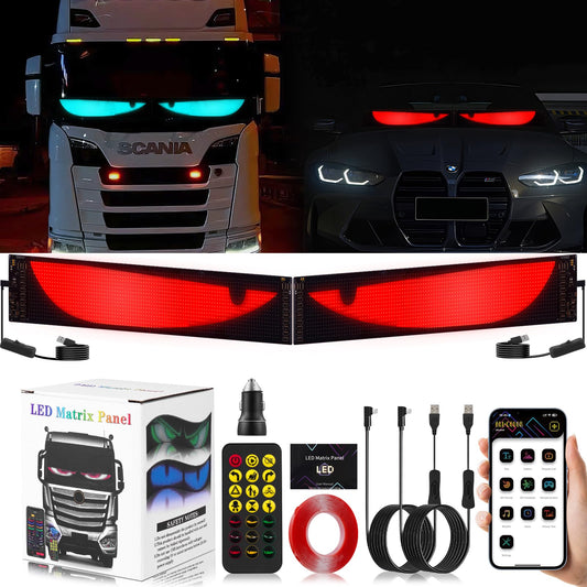 2pcs Devil Eyes Lights for Cars, 23.62"x4.72" Programmable LED Eyes for Car/Truck Windshield, Flexible LED Display Screen Panel for Car Window, DIY 𝗖𝗮𝗿 Dynamic Smart Colorful Eye Lamp Soft Screen