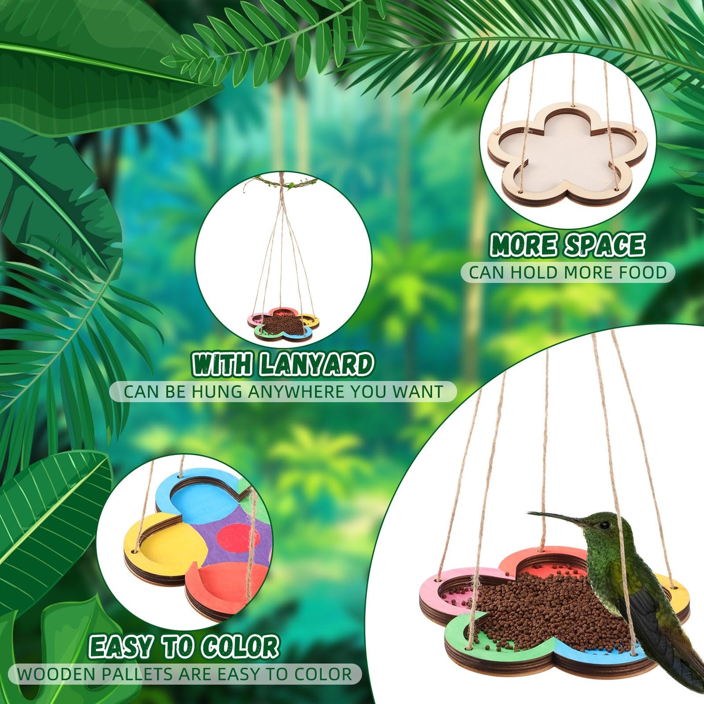 DoubleFill 24 Pcs Thickened Wood Bird Feeder Craft Kits for Kids Ages 6+, 1.2cm Thick Hanging Bird Feeders, Painting Crafts for Easter DIY Painting, Outdoor Garden Decoration