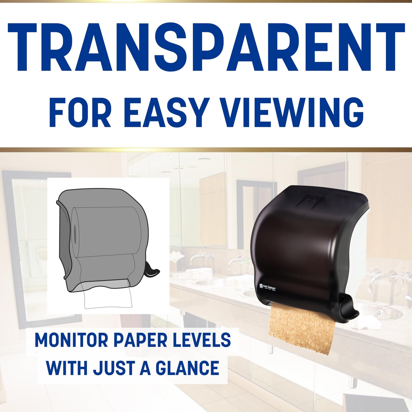 San Jamar Classic Element Paper Towel Dispenser Wall-Mounted Commercial Roll Dispenser, Fits All Core Sizes with Lever for Bathroom, Kitchens, and Restaurants, Plastic, Universal Paper, Black Pearl