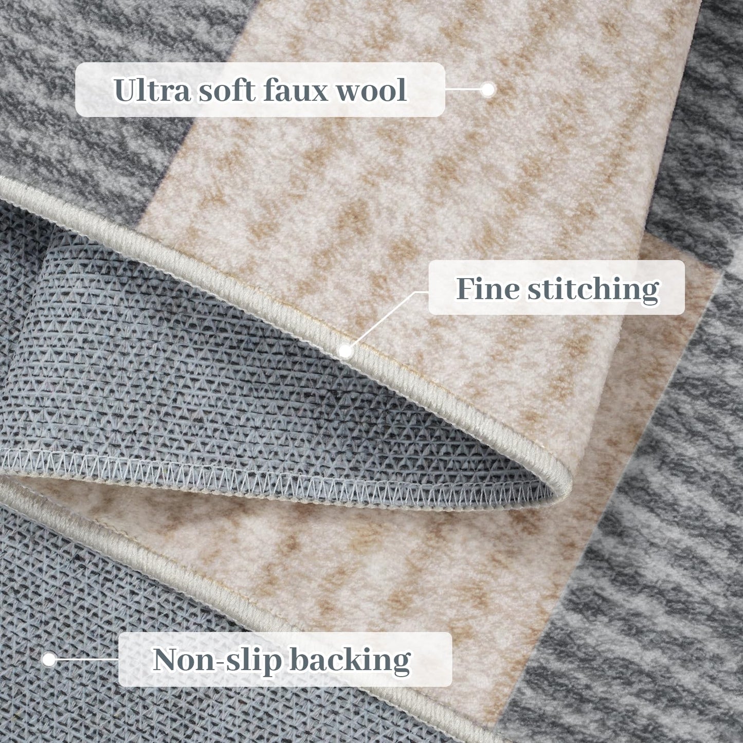 Machine Washable 5x7 Area Rugs for Living Room Checkered, Non Slip Soft Low Pile Geometric Modern Neutral Playroom Rugs for Bedroom Indoor, Large Carpet Rugs for Dining Room Kitchen(Grey, 5'x7')