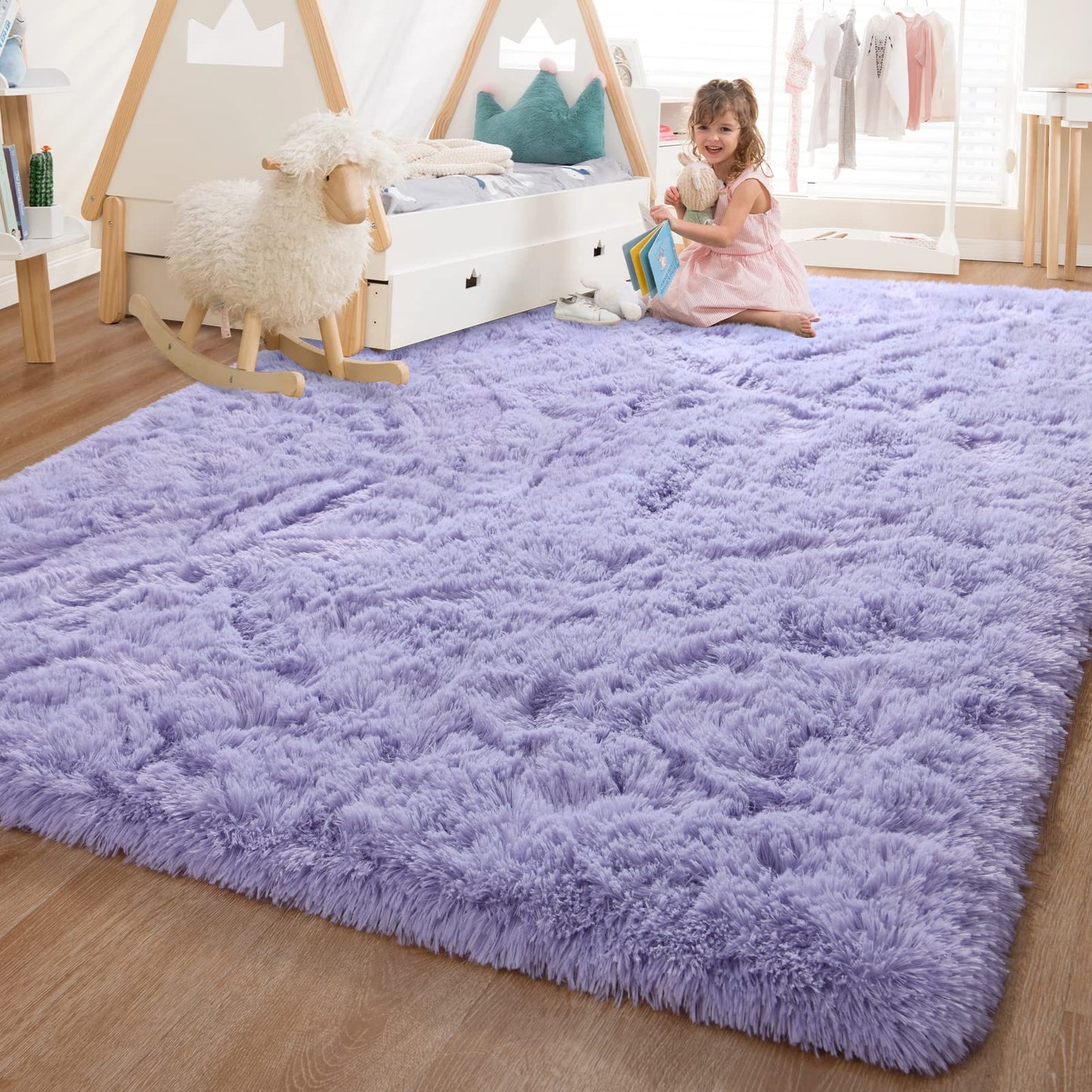 Pettop Fluffy Lavender Purple Rug for Bedroom Living Room, 5x8 Feet Super Soft Shaggy Plush Fuzzy Rugs for Girls Kids Boys, Non-Slip and Washable Rug for Nursery Classroom, Carpet for Rooms Decor