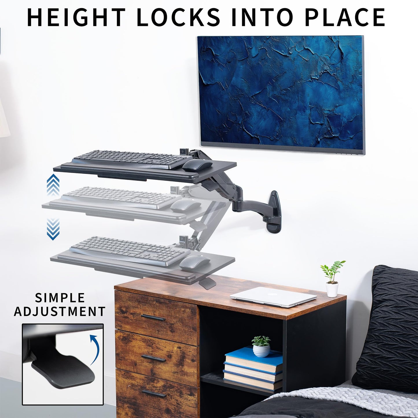 VIVO Sit-Stand 24 Inch Pneumatic Spring Keyboard and Mouse Tray Wall Mount, Counterbalance Height Adjustable Typing Platform, Ergonomic Tilt, Black, MOUNT-KB35B
