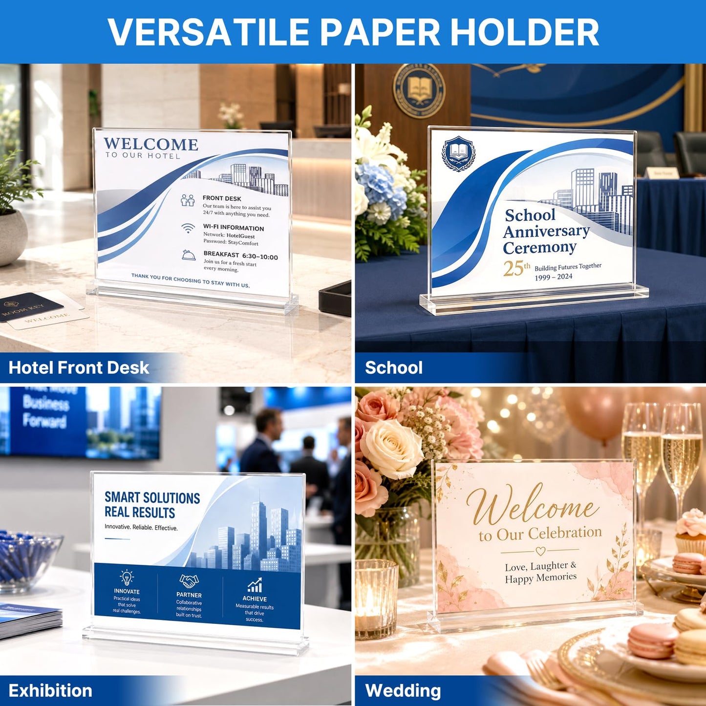 Daofary 10 Pack Acrylic Sign Holder 8.5 x 11 Horizontal, Double-Sided Stand up Table Top Sign Holders, Clear Acrylic Picture Frame Menu Flyer Paper Holder Display Stand for Office Business Store Wedding Party