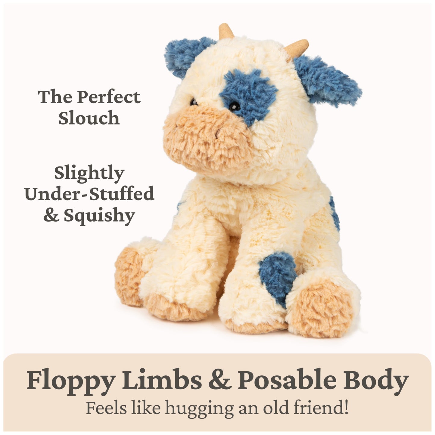 GUND Cozys Collection Cow, Stuffed Animal for Ages 1 and Up, Spring Decor Plush Toy, Cream/Blue, 10”