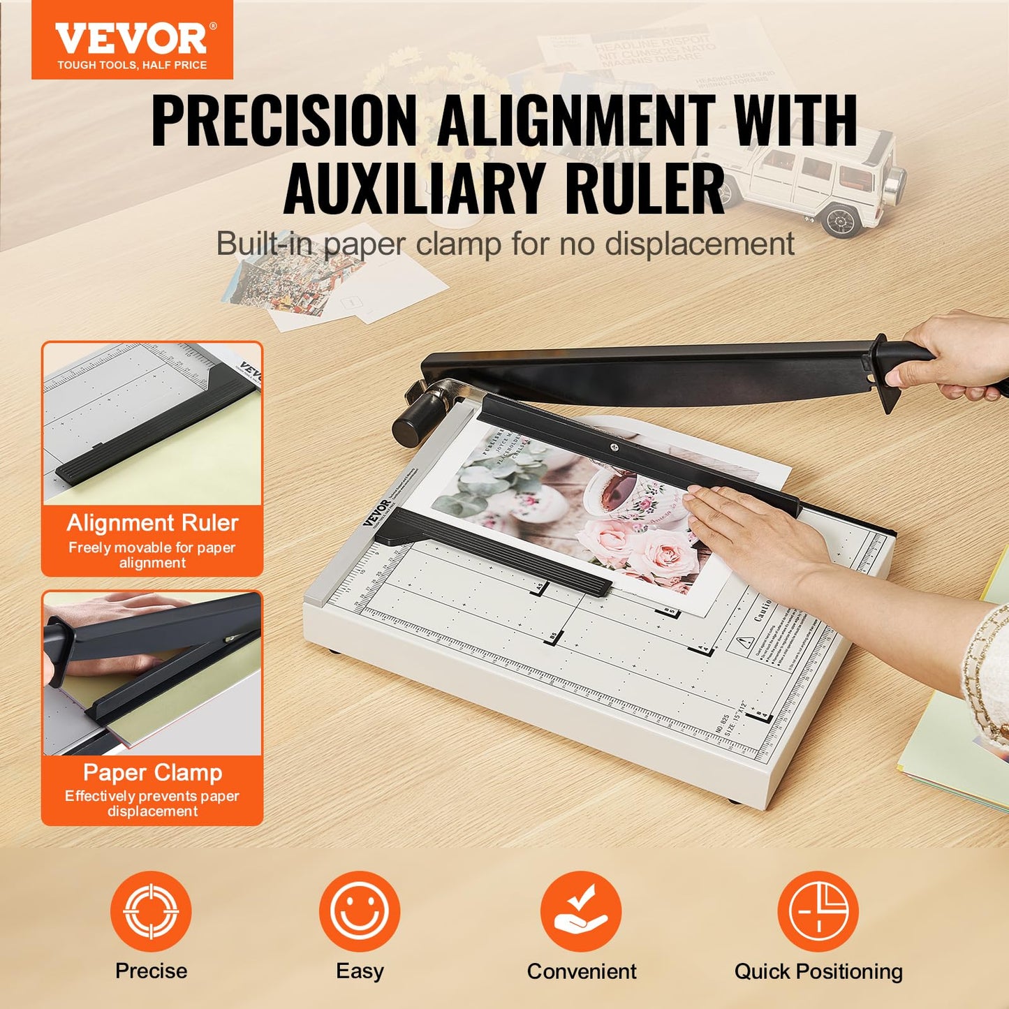 VEVOR Paper Cutter, Guillotine Trimmer, 15" Cut Length, 16 Sheets Capacity, Heavy Duty Guillotine Paper Cutter with Guard Rail/Blade Lock, Paper Trimmer for Home Office School