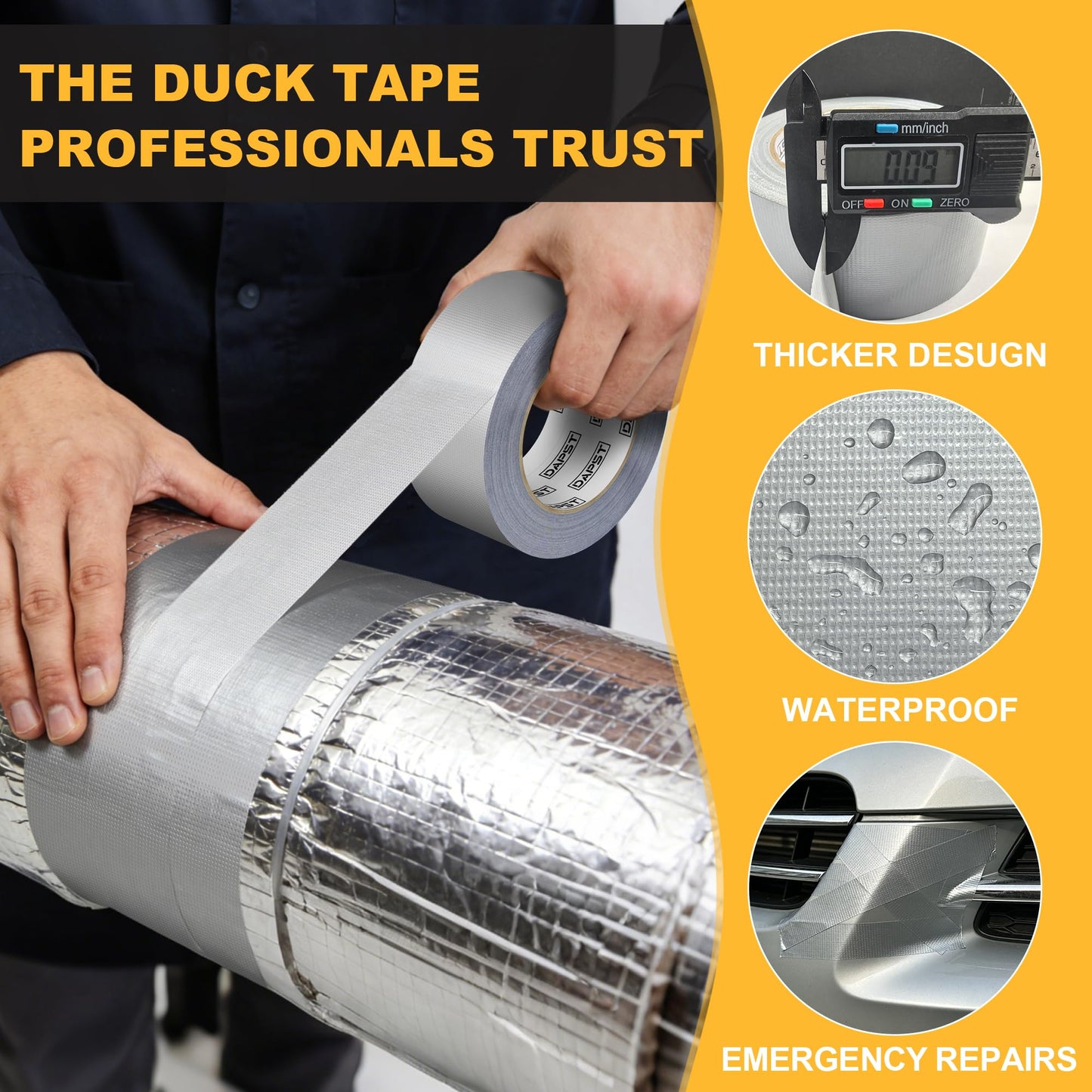 DAPST 24-Pack Silver Heavy Duty Duct Tape Strong Adhesive, 2 Inch x 720 Yd, Duct Heavy Duty Waterproof All Weather Gray Duct Tape, Duct Tape Bulk for Outdoor Use