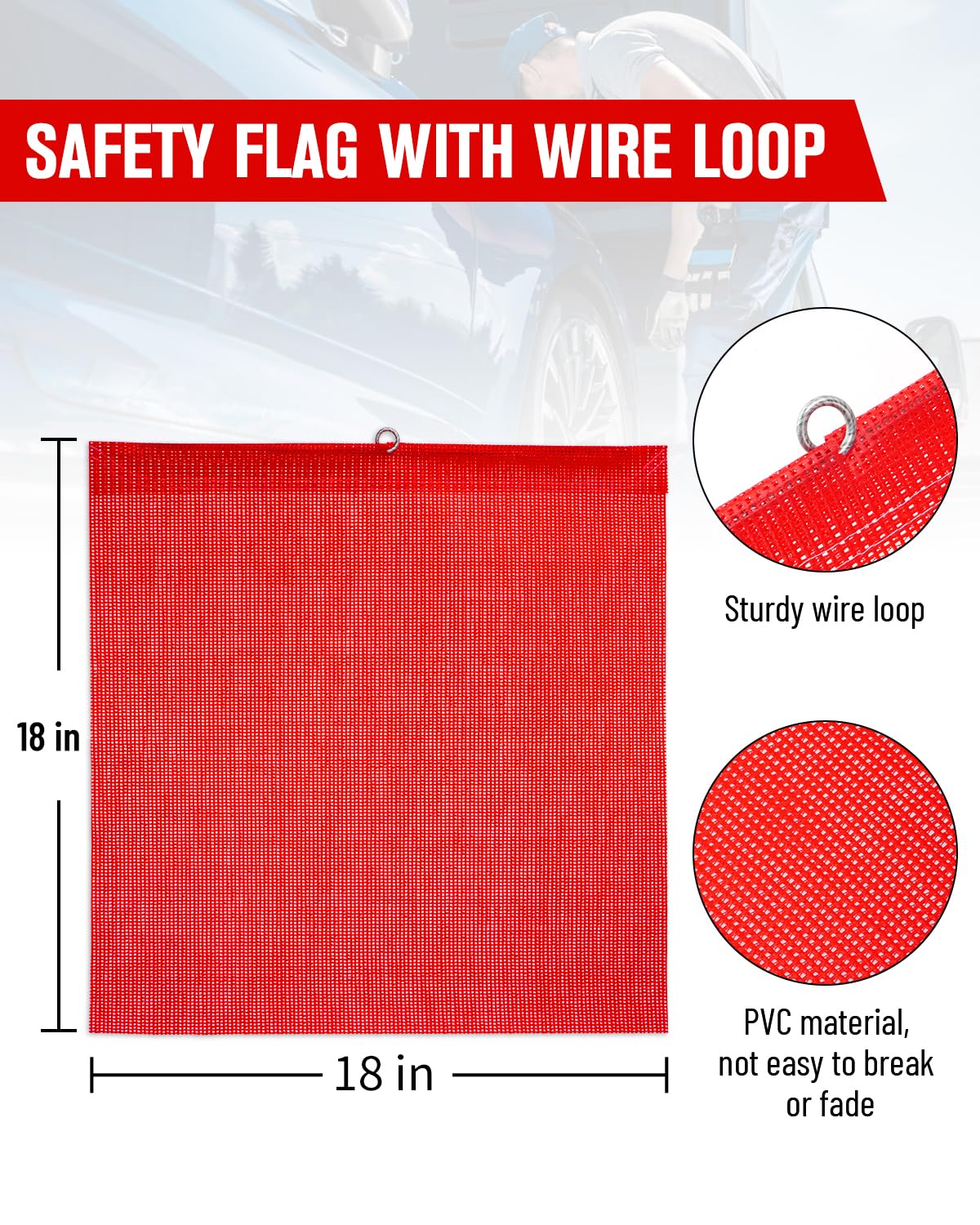 Venussar Safety Flags for Trucks with Heavy Duty Magnets Kit, Pack of 4 Warning Safety Flag with Wire Loop 18 x 18 Inch and Round Magnets, Red Safety Flags for Trucks Trailer Oversize Load
