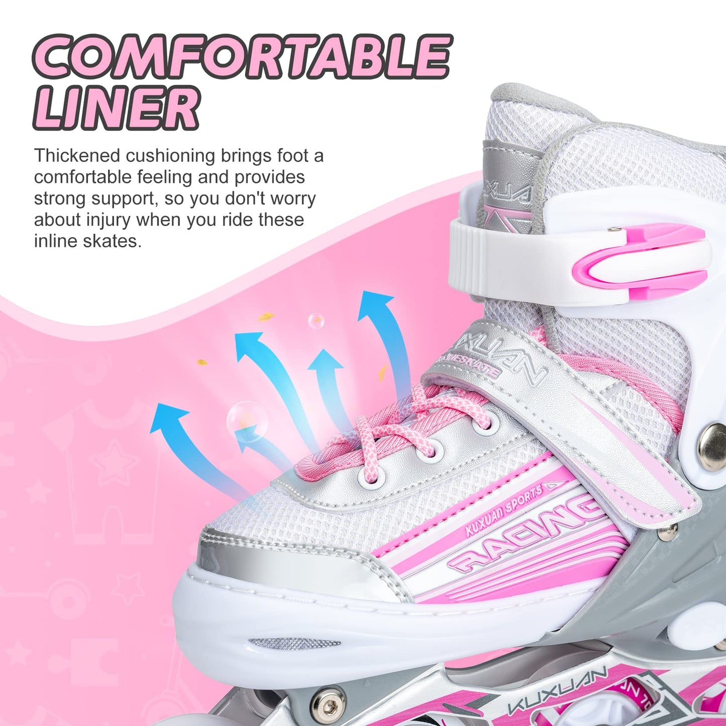 Kuxuan Inline Skates Adjustable for Kids,Girls Skates with All Wheels Light up,Fun Illuminating for Girls and Ladies
