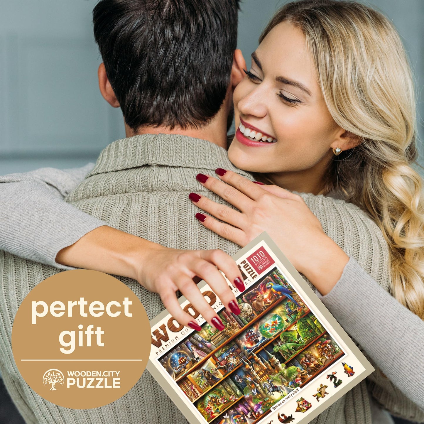 WOODEN.CITY Wooden Puzzles for Adults 1000 Pieces - Stories on Every Shelf – Bookshelves Scene | Made in EU | Gift for Book Lovers | Size 21,25 x 15,5 in