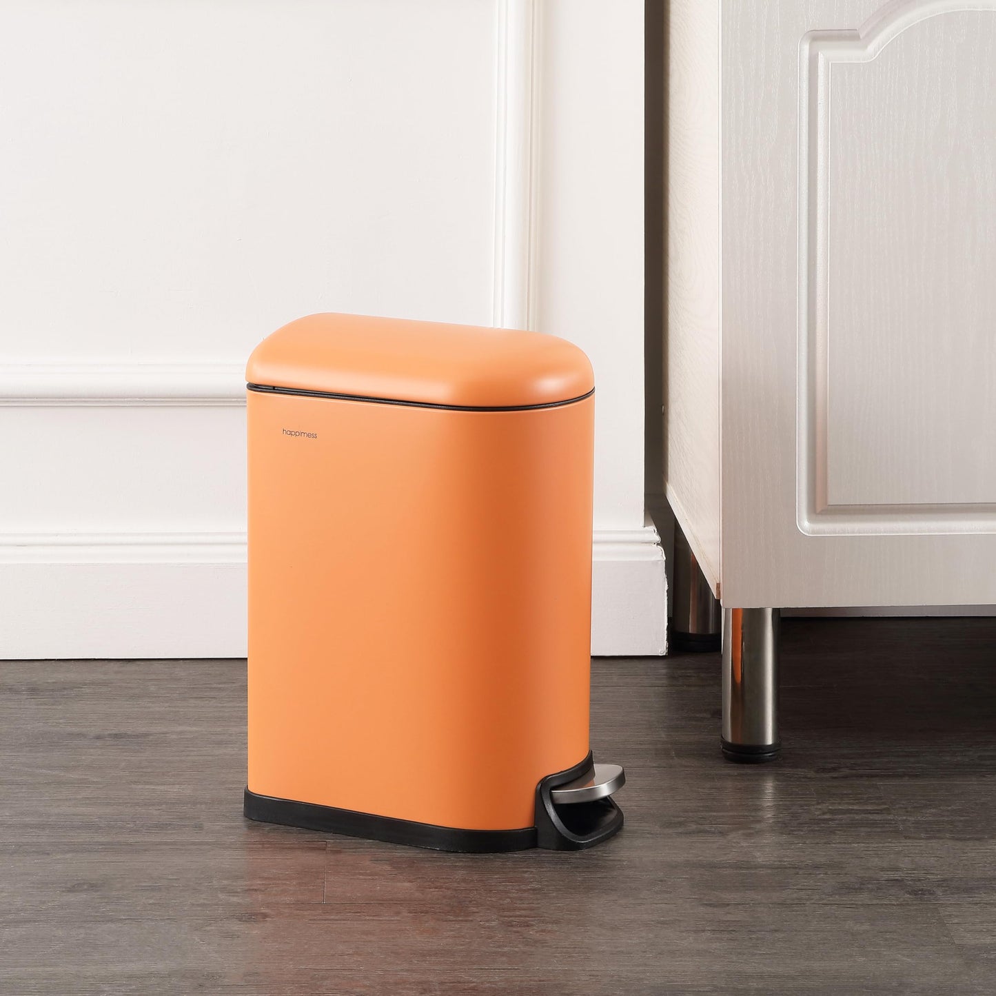 happimess HPM1009K Roland Mini 2.6-Gallon Step-Open Trash Can, Carrot Cake,with Soft-Close Lid, Fingerprint Resistant, Modern, Minimalistic for Home, Kitchen, Laundry Room, Office, Bedroom, Bathroom