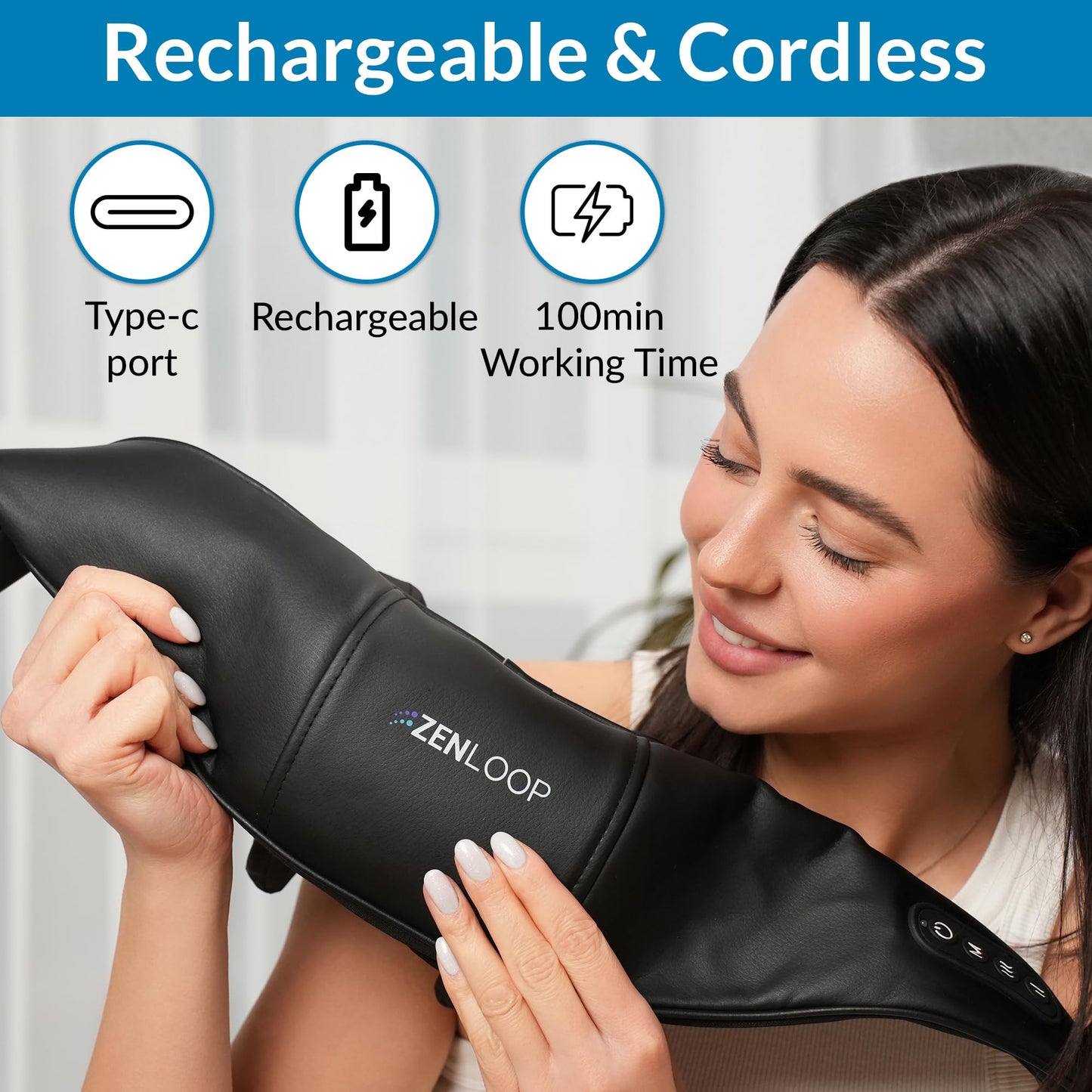 ZENLOOP Ultra-Comfort Neck & Shoulder Massager - Advanced 4D Kneading Therapy with Soothing Heat - USB-C Rechargeable - Adjustable Design, Quiet Use, Extended Battery & Durable - for Home/Office/Car