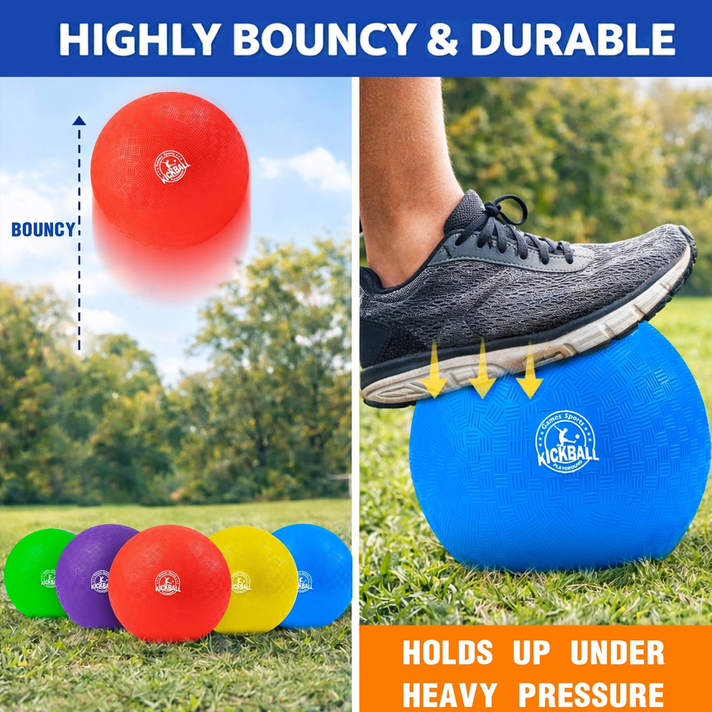 8.5 Inch Kickball Set, Dodgeballs 6 Pack, Playground Balls for Kids&Adults, Bouncy Balls Includes Pump and Storage Bag, Handball for Outdoor & Indoor Games