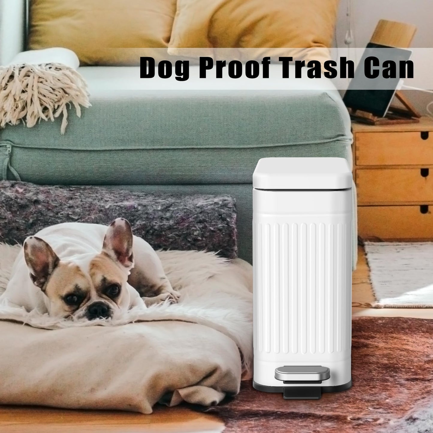TrashAid Bathroom Trash Can with Lid, 2.6 Gallon Small Garbage Can Soft Close, Stainless Steel Step Waste Basket for Bathroom, Bedroom, Home Office, Laundry Room, Toilet, RV, White, 10 Liter