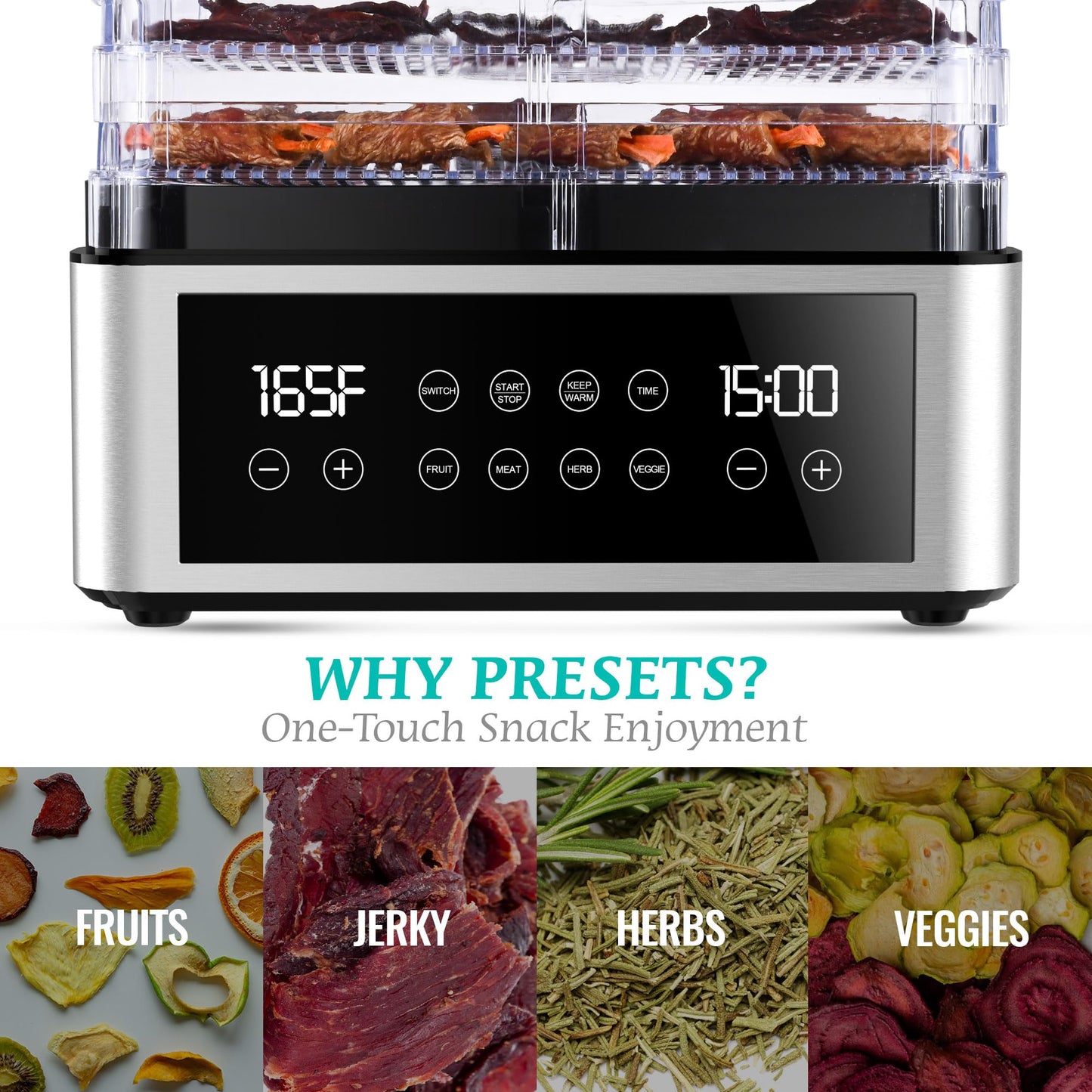 Tupoyi Food Dehydrator, One-Touch Dehydrator with Automatic Temperature Control 5 BPA-Free 11.4" Trays for Jerky, Dog Treats, Herbs, Meat, Fruit, and Yogurt