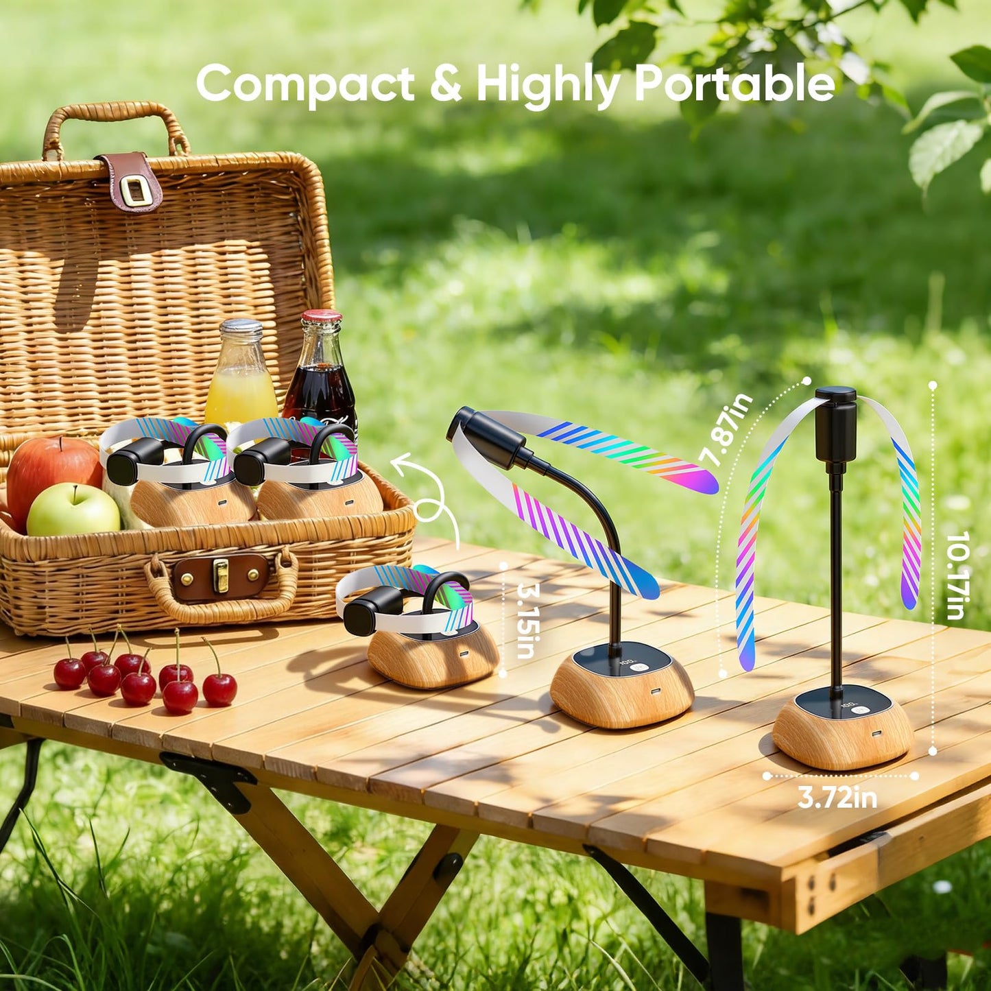 Edvision Rechargeable Fly Fans for Tables, Portable Outdoor Food Fans to Keep Fly Away, Table Fan with LED Display, 360° Flexible Fly Spinners for Table, Party, Picnic, BBQ and Party 4Pack (Oak)
