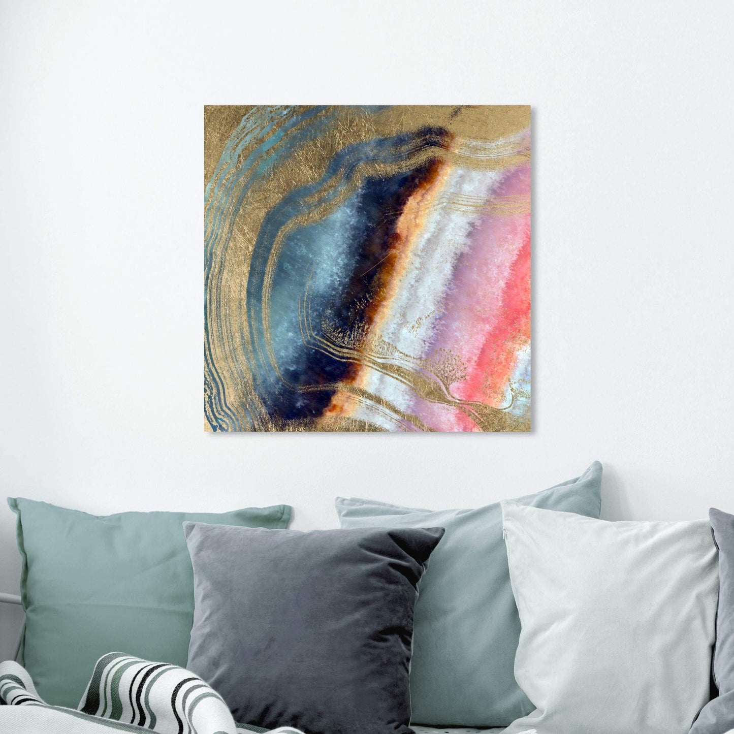 The Oliver Gal Artist Co. Abstract Wall Art Canvas Prints 'Marianna' Crystals Home Décor, 24 in x 24 in, Blue, Gold