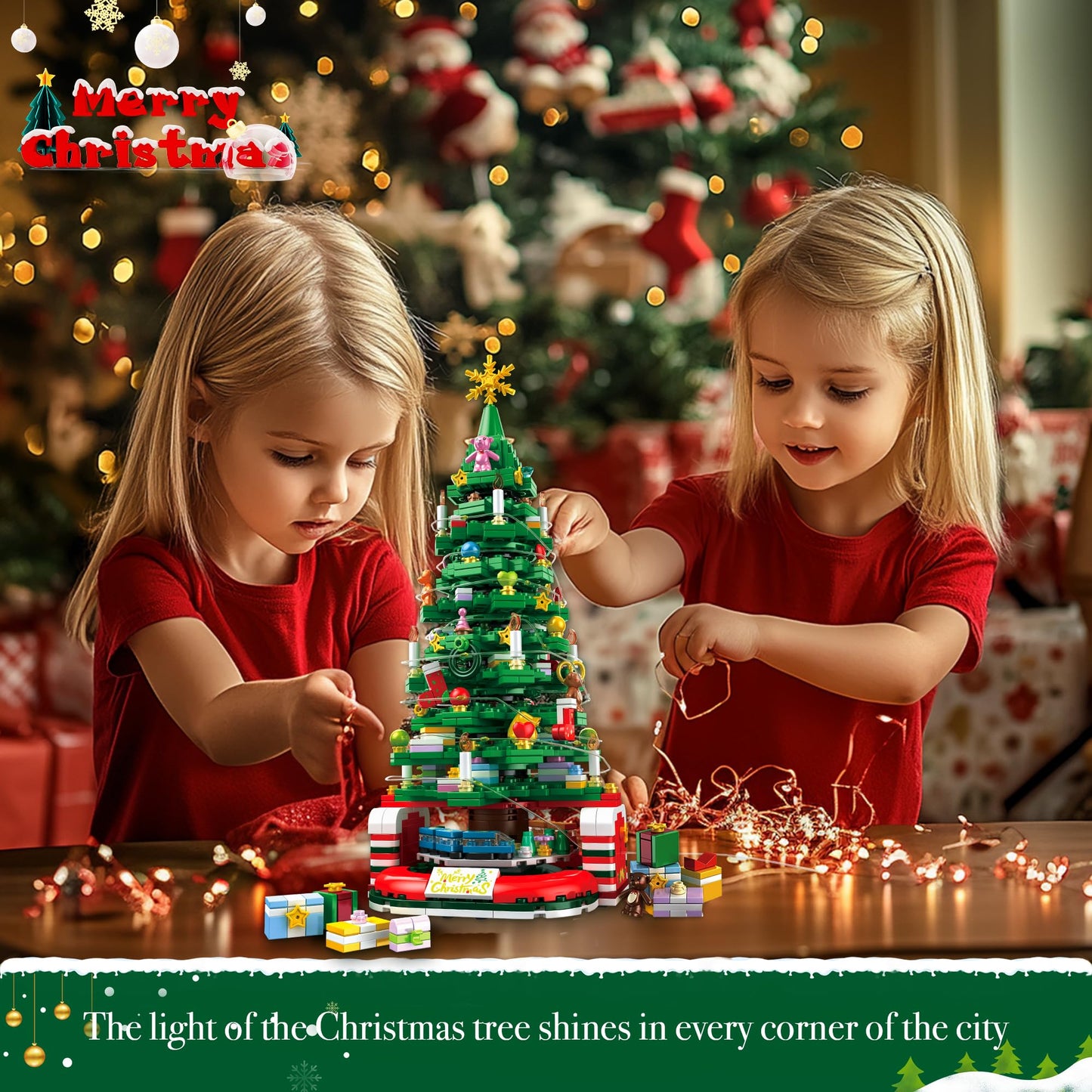 Christmas Tree Building Set for Kids, Christmas Tree 2025 Collectible Holiday Building Block Home Decor, Ornaments for Boys, Girls and Adults, 888Pcs, Deep Green