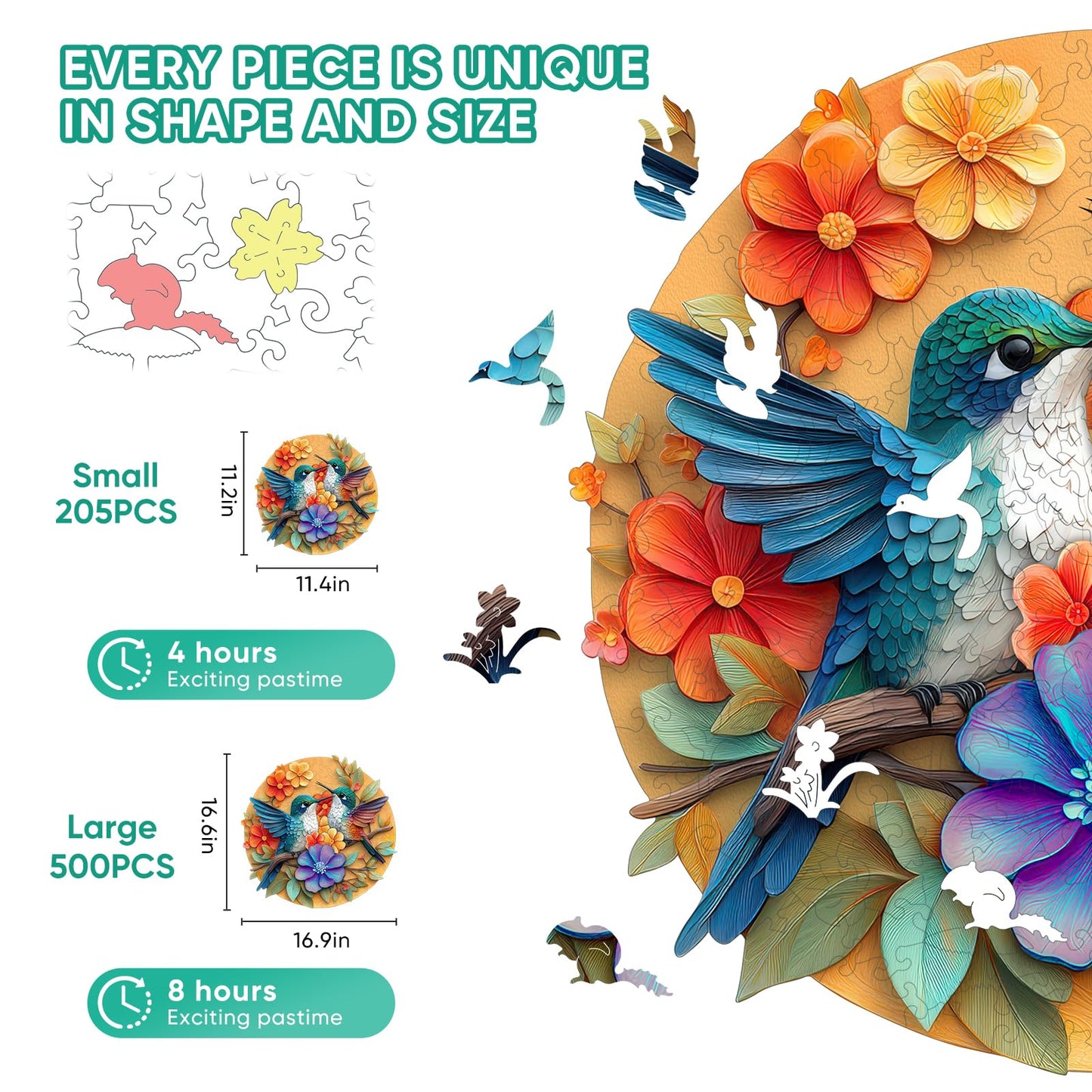 Pikoqunc Wooden Puzzles for Adults Playing Hummingbirds Puzzles 500pcs