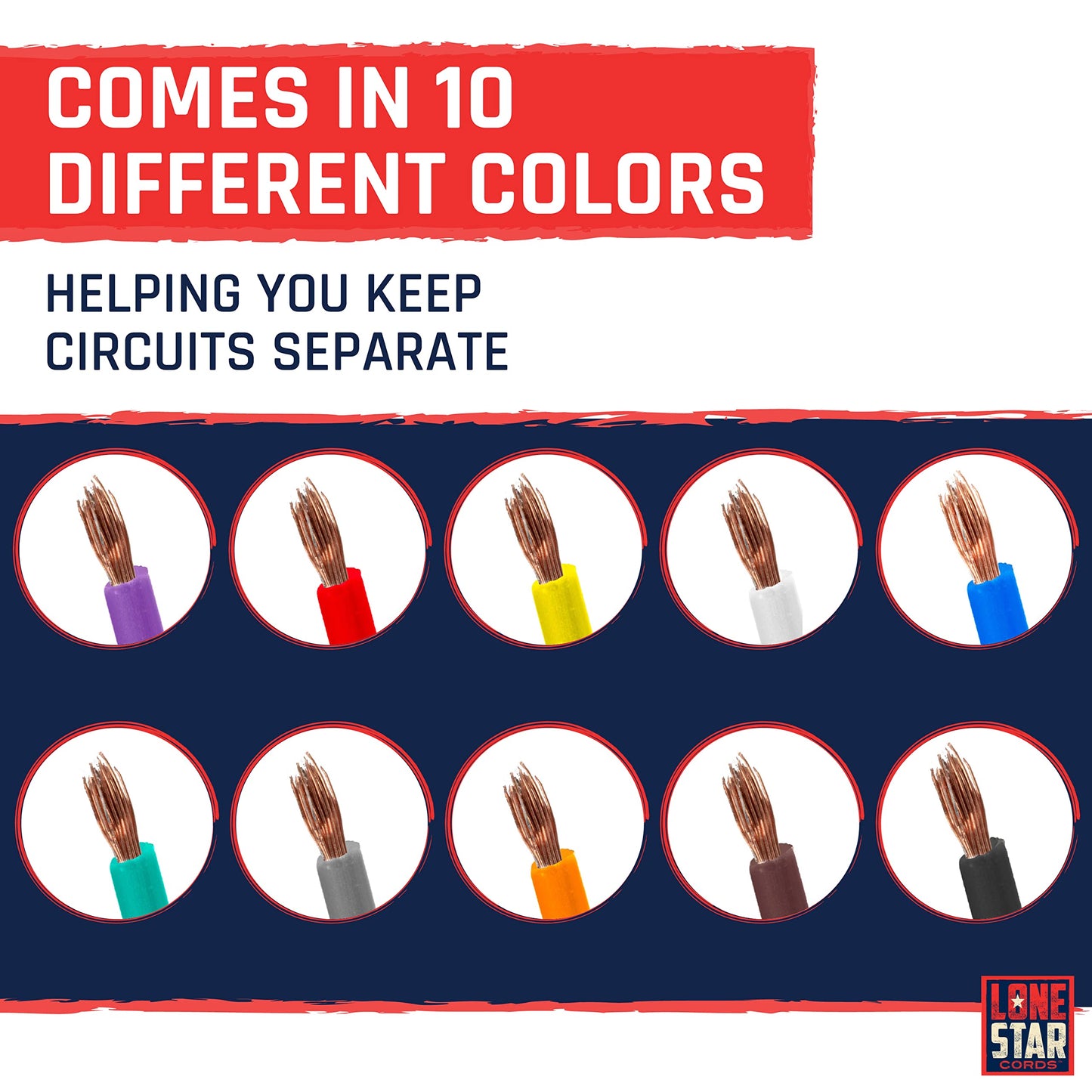 Lonestar 16 Gauge Primary Wire - 10 Roll Assorted Colors - 100 Ft of Copper Clad Aluminum Wire per Roll | Texas Based American Business