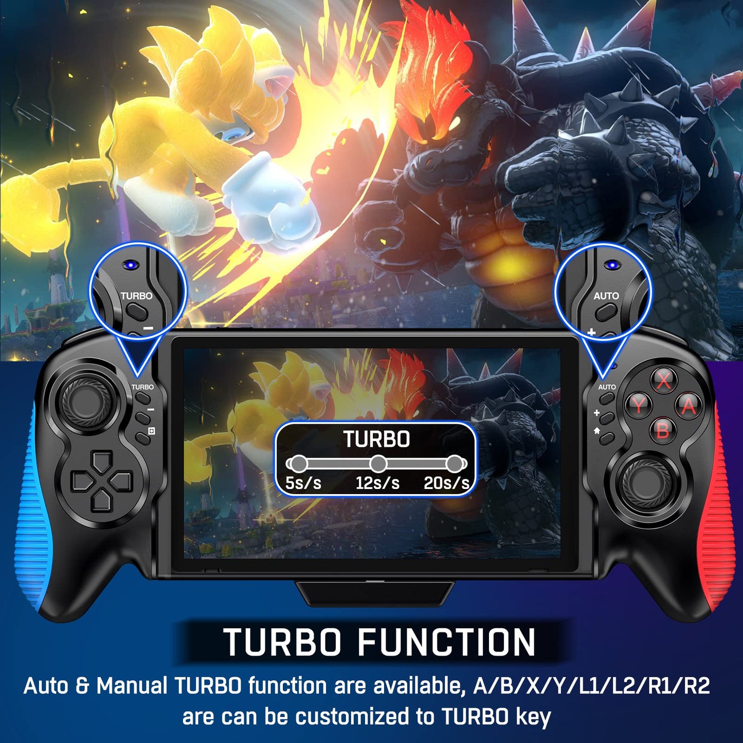Gammeefy Switch Controller for Switch/OLED, Hall Effect One-Piece Joypad Controller Replacement for Switch Pro Controller, Switch Controllers Remote with Adjustable Turbo and Dual Motor Vibration