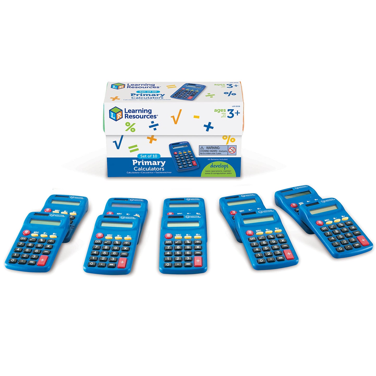Learning Resources Primary Calculator - 10 Pieces, Ages 3+, Basic Solar Powered Calculators, Teacher Supplies, Back to School Supplies
