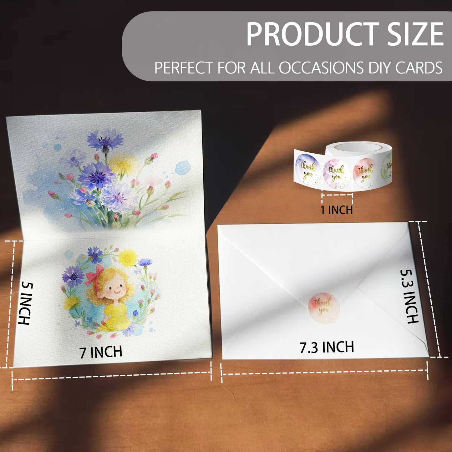 50 Pack Blank Watercolor Cards with Envelopes 5 x 7 Inch 140lb/300GSM 100% Cotton Heavyweight Foldable Water Color Cardstock, Acid-Free Watercolor Cards to Paint for Christmas Birthday