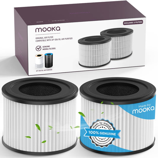 2 Pack MOOKA AP-S0610L Air Purifier Filter, 3-in-1 True HEPA Filter, High-Efficiency Activated Carbon Air Filter for Smoke, Odor, Dander, Pollen
