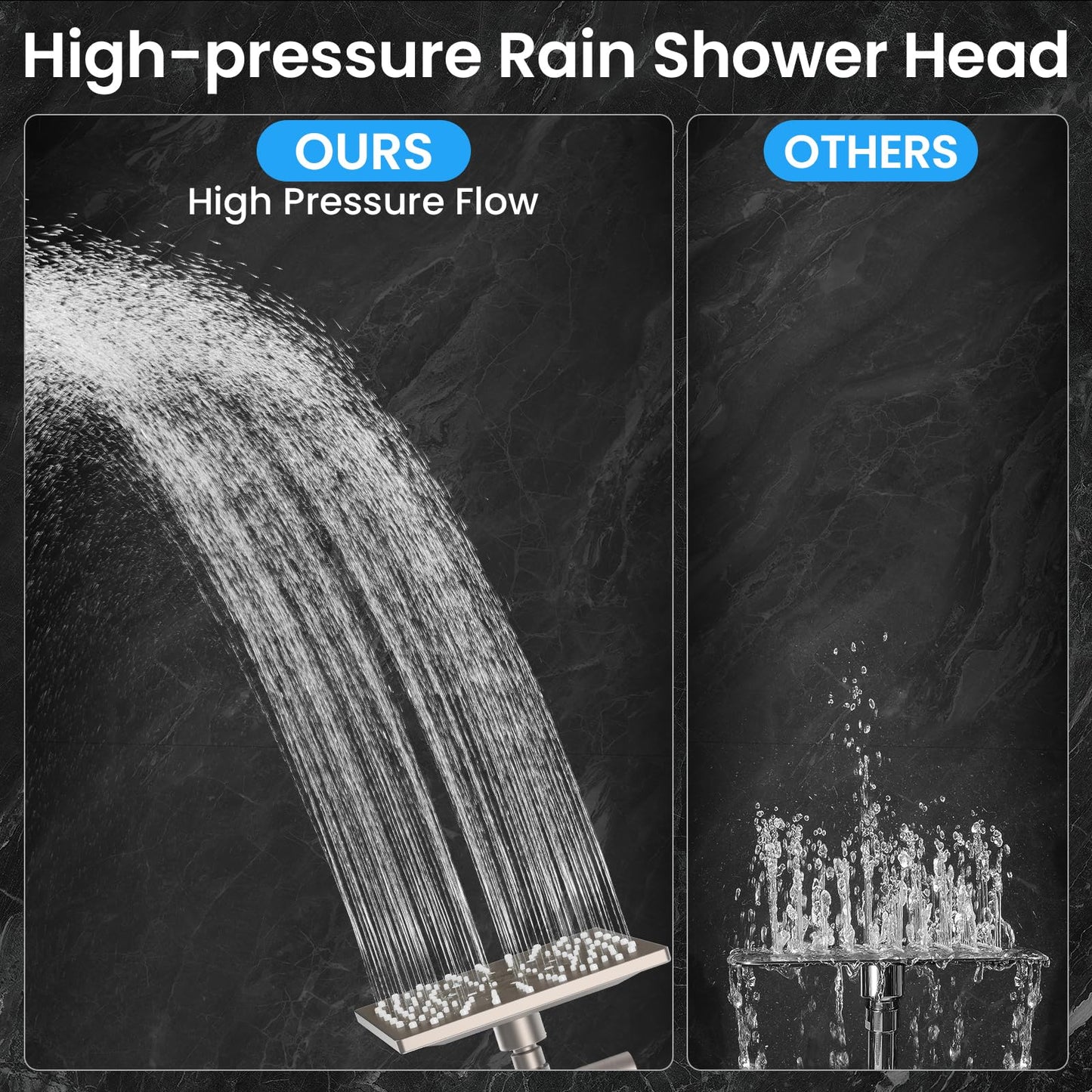 Veken High Pressure Rain Shower Head with Multi-Functions, Square Rainfall Shower Heads with 5-Mode Handheld Spray Combo, Detachable Hand Held Showerhead with Hose, Double Regaderas Para,Starlight