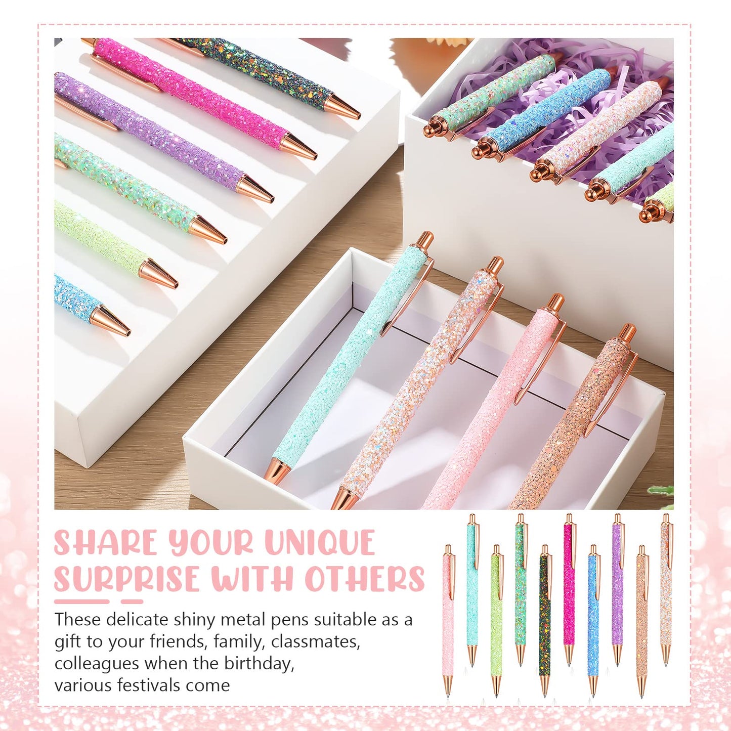 CHENGU 30 Pack Sparkly Fancy Ballpoint Pens Set Glitter Metal Sequins Pens for Women Supplies Black Ink Medium Point 1.0 mm for Birthday Wedding Office School Home Multicolor