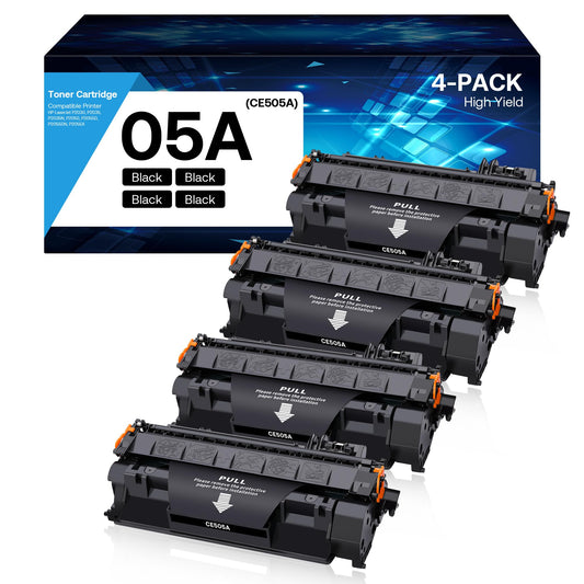 05A Toner Cartridge High Yield Compatible for HP CE505A Replacement for HP P2035 P2035N 2035N P2055DN 2055DN P2030 P2050 P2055X P2055D Printer (Black, 4-Pack)