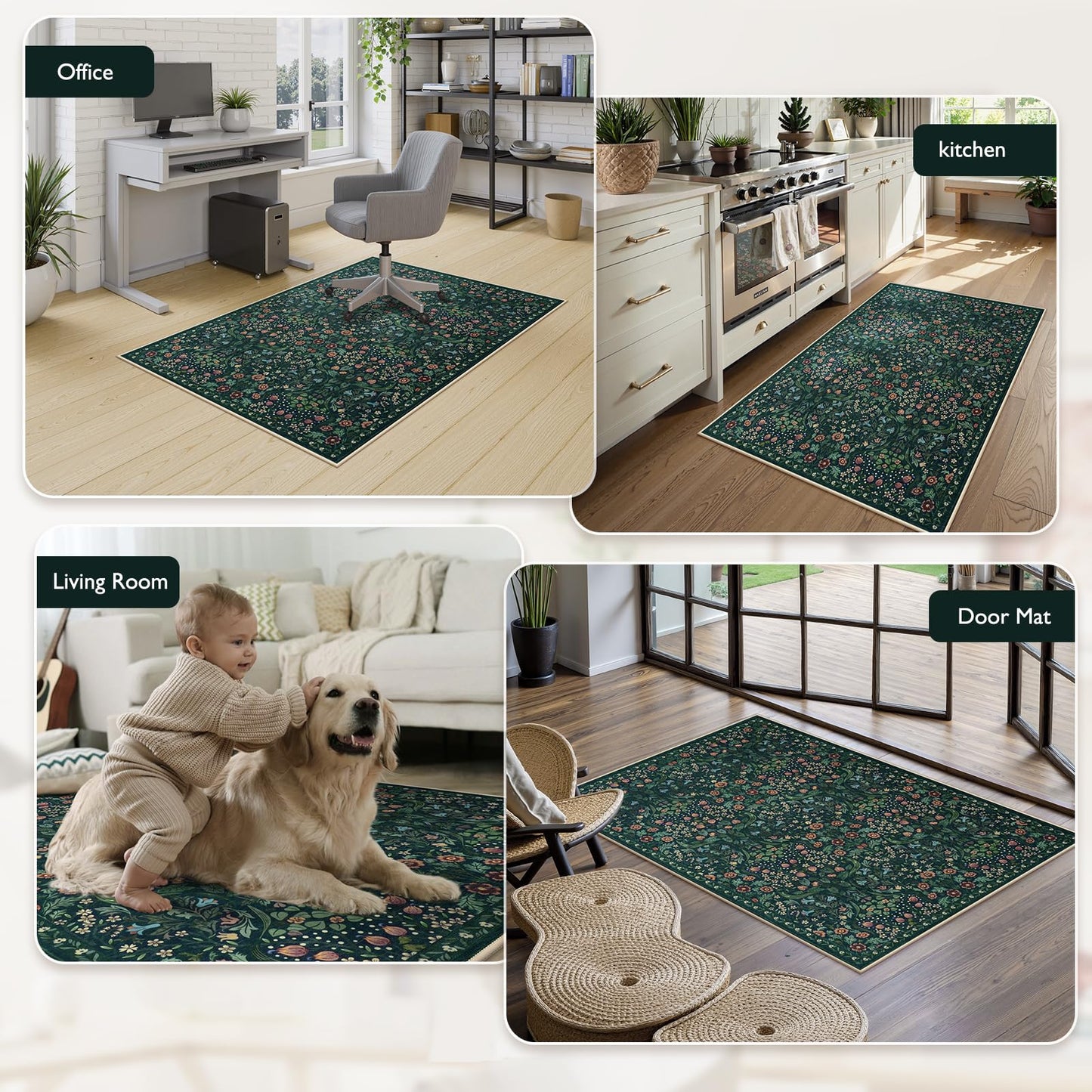 Anidaroel Floral Office Chair Mat for Hardwood & Tile Floor, 48"x60" Desk Chair Mat for Home Office, Under Desk Rug for Rolling Chair, Non Slip Computer Chair Mat, Low-Pile Carpet Protector Rug