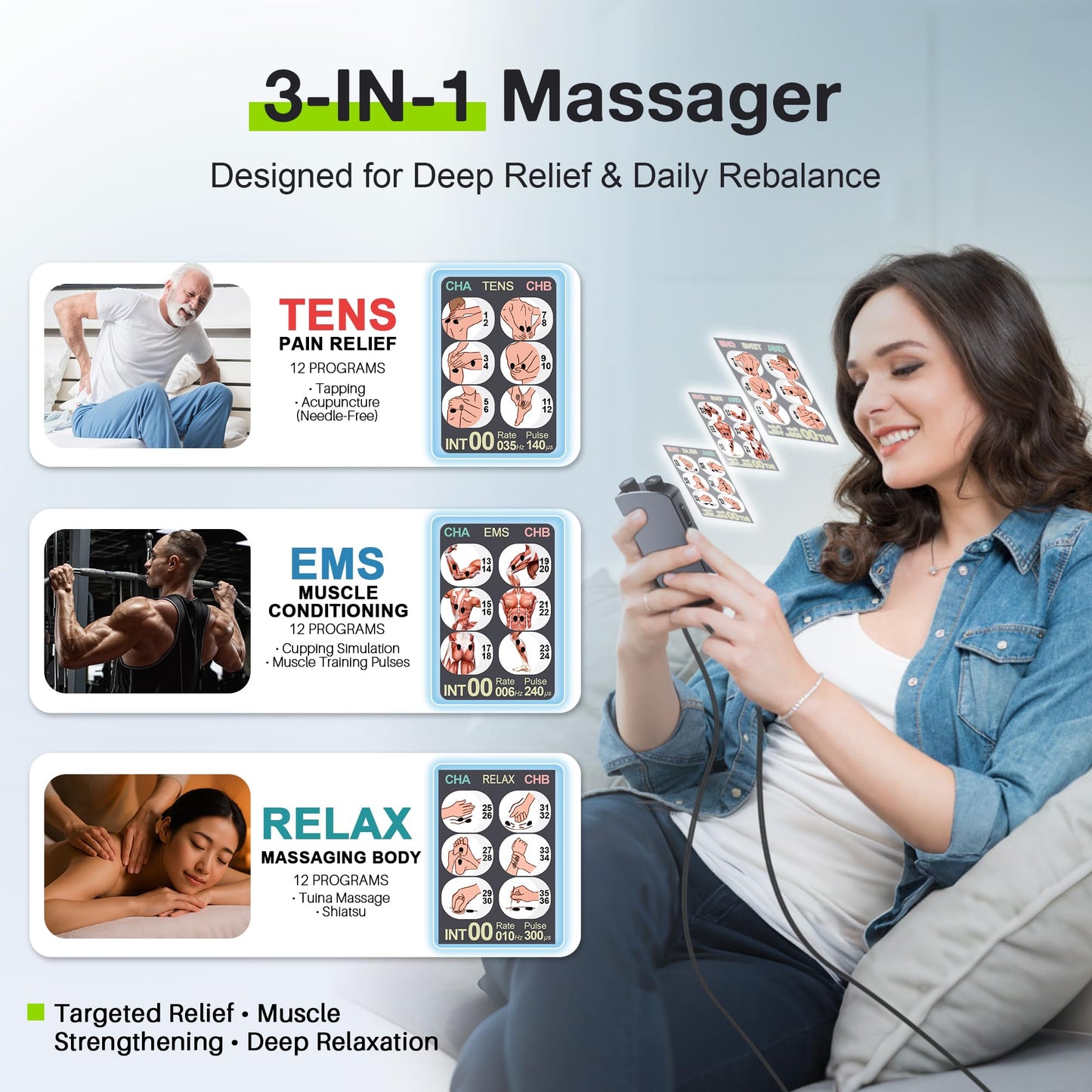 TENS Unit Muscle Stimulator with Color Display,Dual Channel TENS EMS Machine with Customizable Frequency&Pulse Width,36 Modes,20 Intensity Levels,Rechargeable Pain Relief Device–Black(Button Layout B)