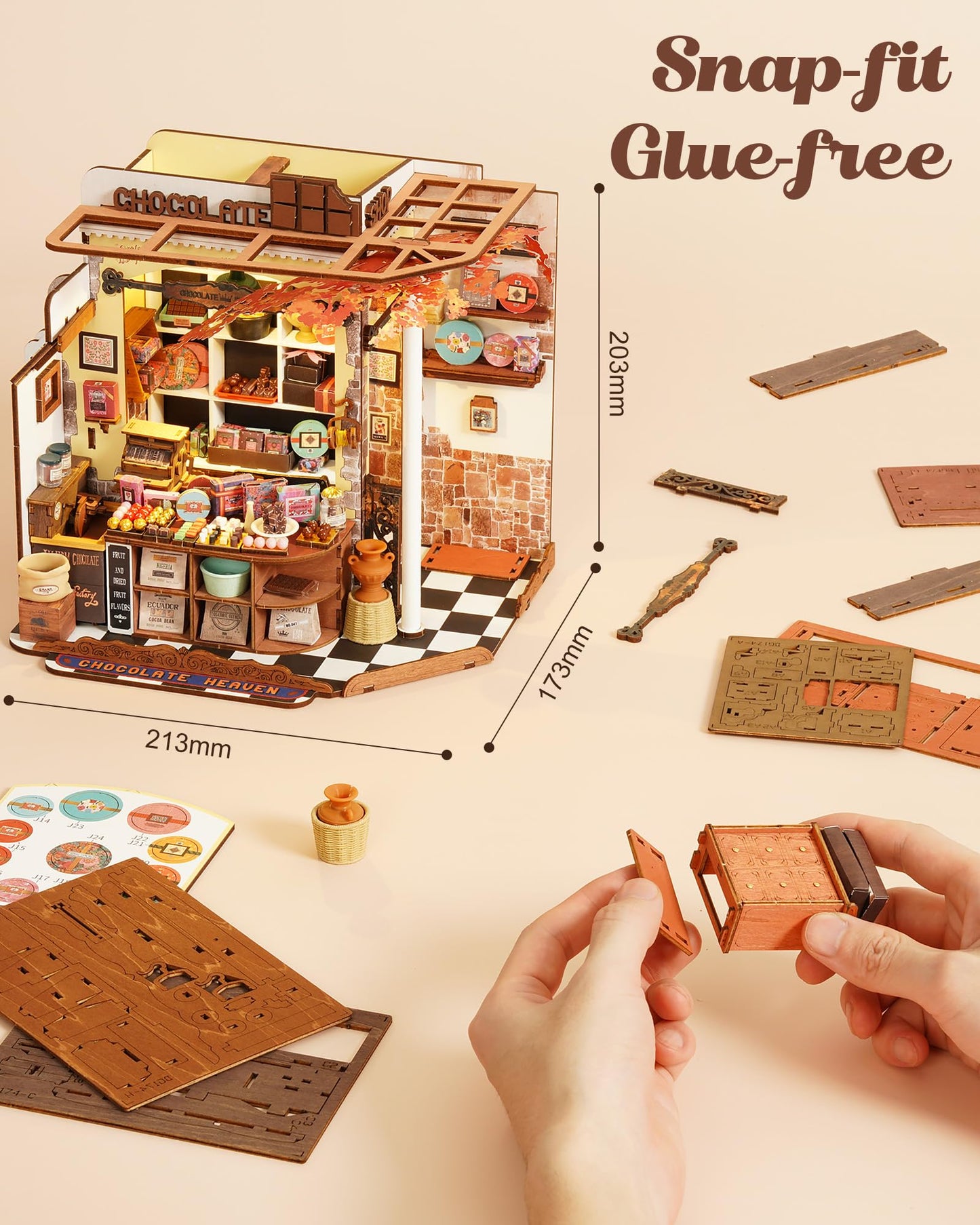 Rolife DIY Miniature House Kit Henry's Chocolate Shop 1:18 Scale Dollhouse Diorama, Tiny House Building Kit Crafts for Adults Home Decor Gift for Boys Girls