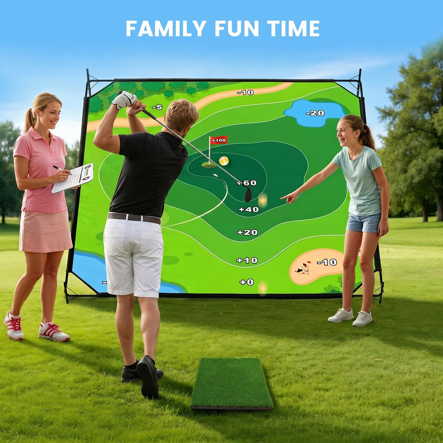 Battle Golf Chipping Game Mat, 59x59 inch Double Sided Golf Hitting Mat Outdoor Indoor Adjustable Golf Games Mat, Score Sticky Playing Golf Balls for Home Backyard Garage Game, Gift for Young Adults