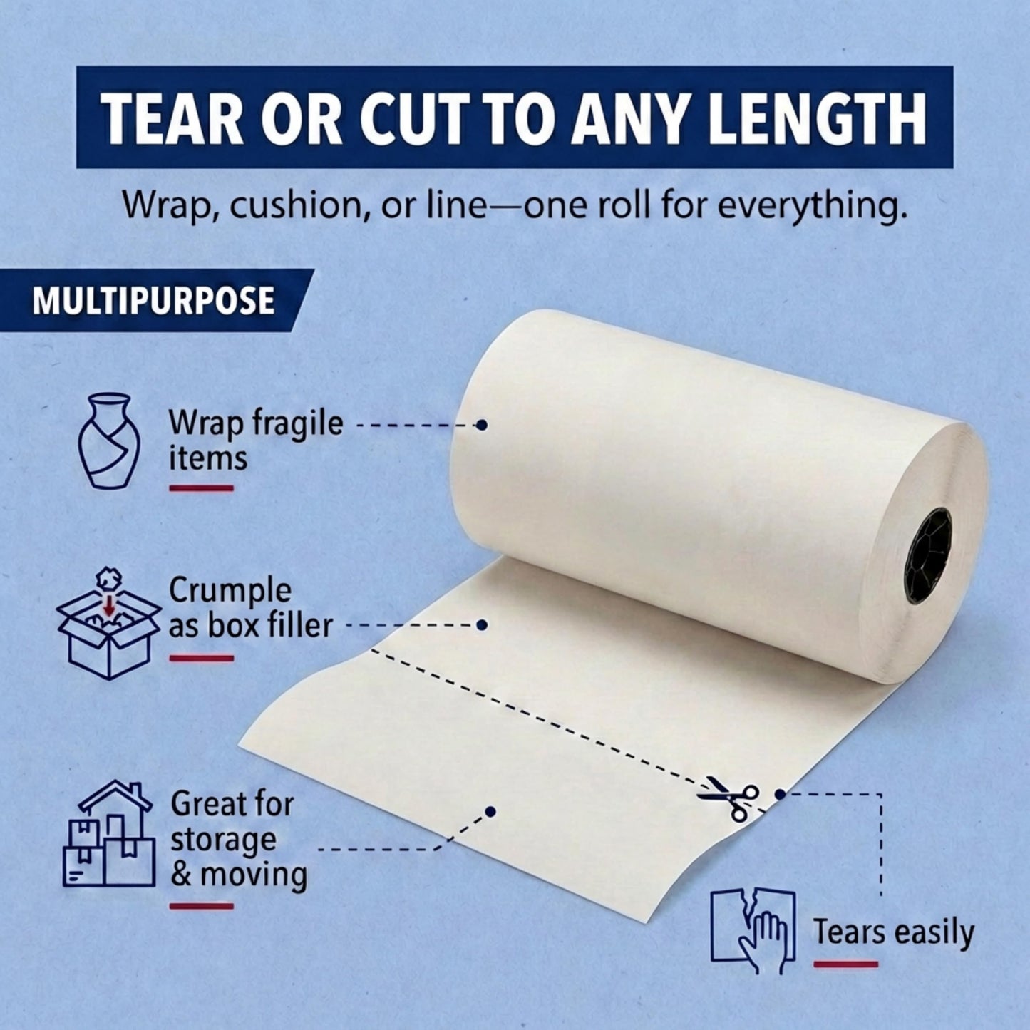 BOX USA Packing Paper Roll 1440'L x 18"W - 1,000 Sheets 17” Long Equivalent - Large White Newsprint for Shipping, Packaging, Storage and Moving Supplies