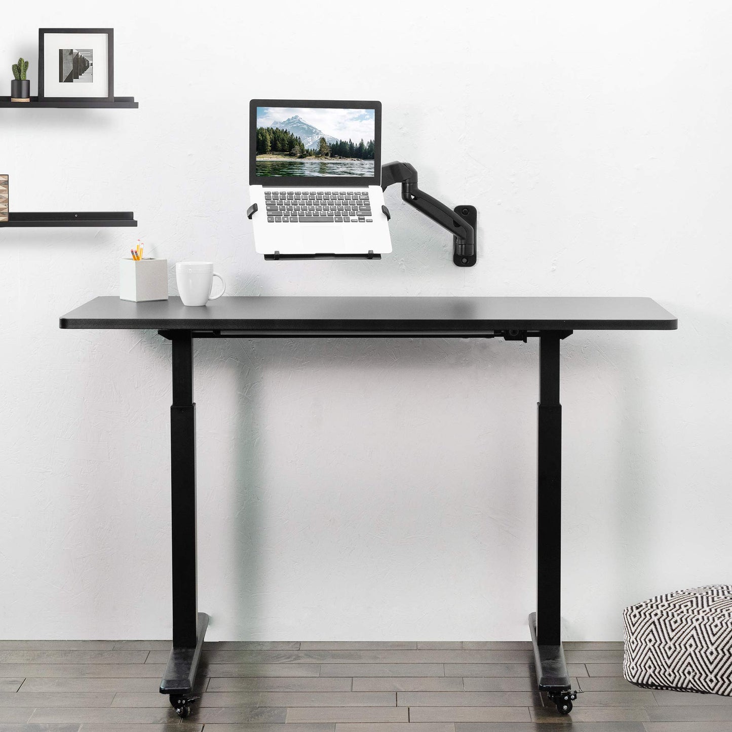 VIVO Height Adjustable Pneumatic Extended Arm Laptop Wall Mount, Full Motion Articulating Notebook Tray, Fits 10 to 15.6 inch Screen, Black, MOUNT-V001GL