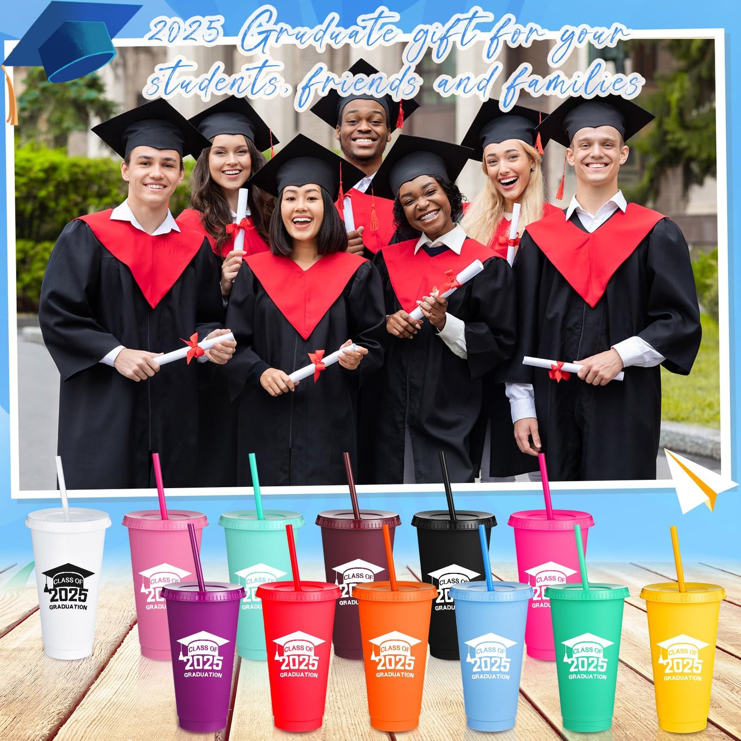 Blushtier 36 Pcs Graduation Gifts Class of 2026 Graduation Tumbler with Straw and Lid, Reusable Cup Plastic Tumblers Travel Mug Appreciation Gifts for College School Graduates Parties (Vivid Color)