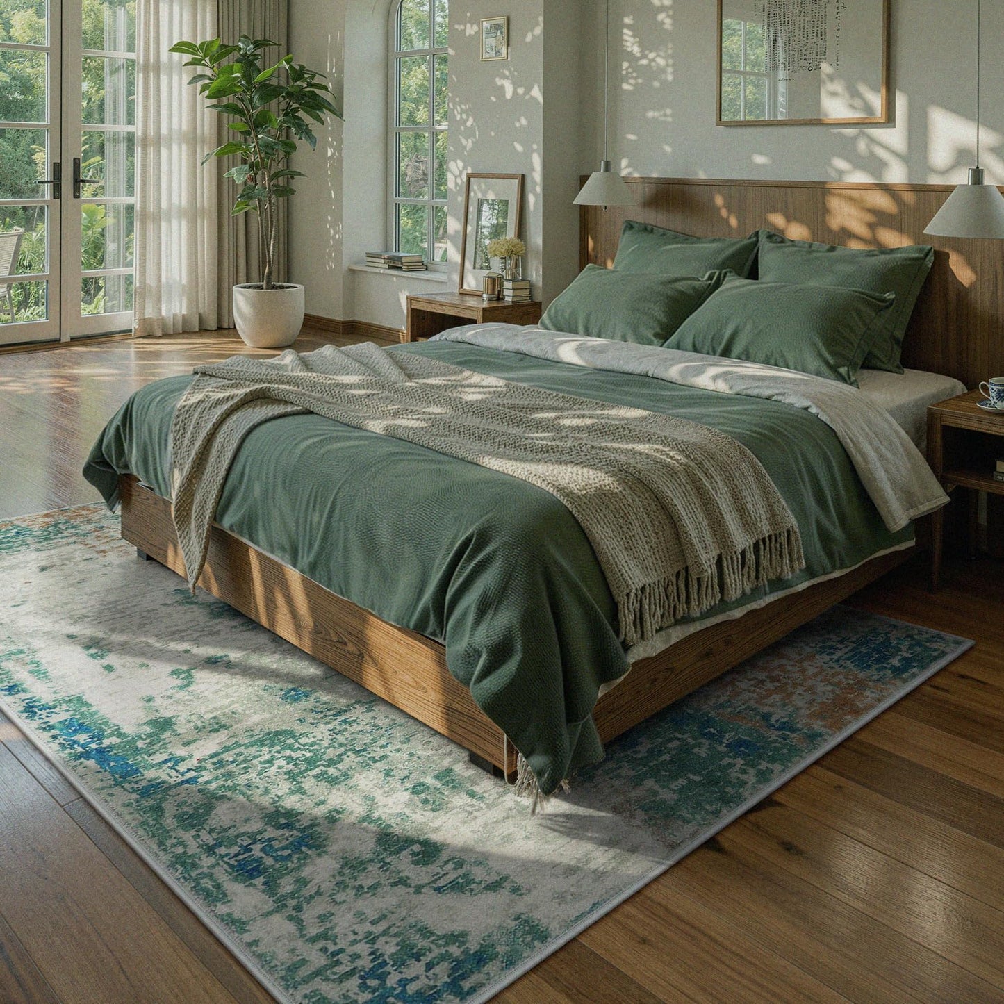 Lahome Modern Abstract Area Rug 5x7 Rugs for Living Room, Washable Accent Bedroom Rug Non-Slip Non Skid, Indoor Floor Contemporary Carpet for Kitchen Bathroom Laundry,Green/Grey