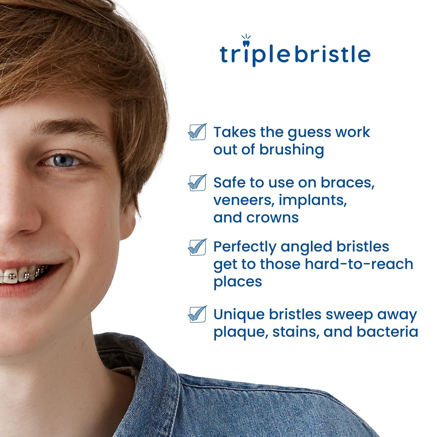 Triple Bristle Original Sonic Toothbrush | Rechargeable 31,000 VPM Tooth Brush | Patented 3 Head Design | Angled Bristles Clean Each Tooth | Dentist Created & Approved Original