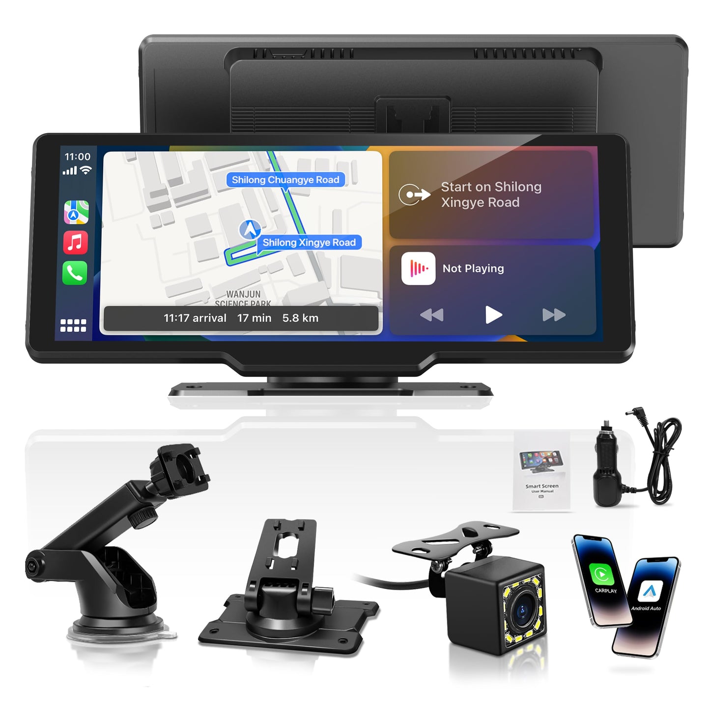 Portable Carplay Screen for Car, 10.26" Wireless Carplay Car Stereo & Android Auto Car Play Touchscreen with 1080P Backup Camera,GPS Navigation,Voice Control,5.0 Bluetooth (10.26inch)