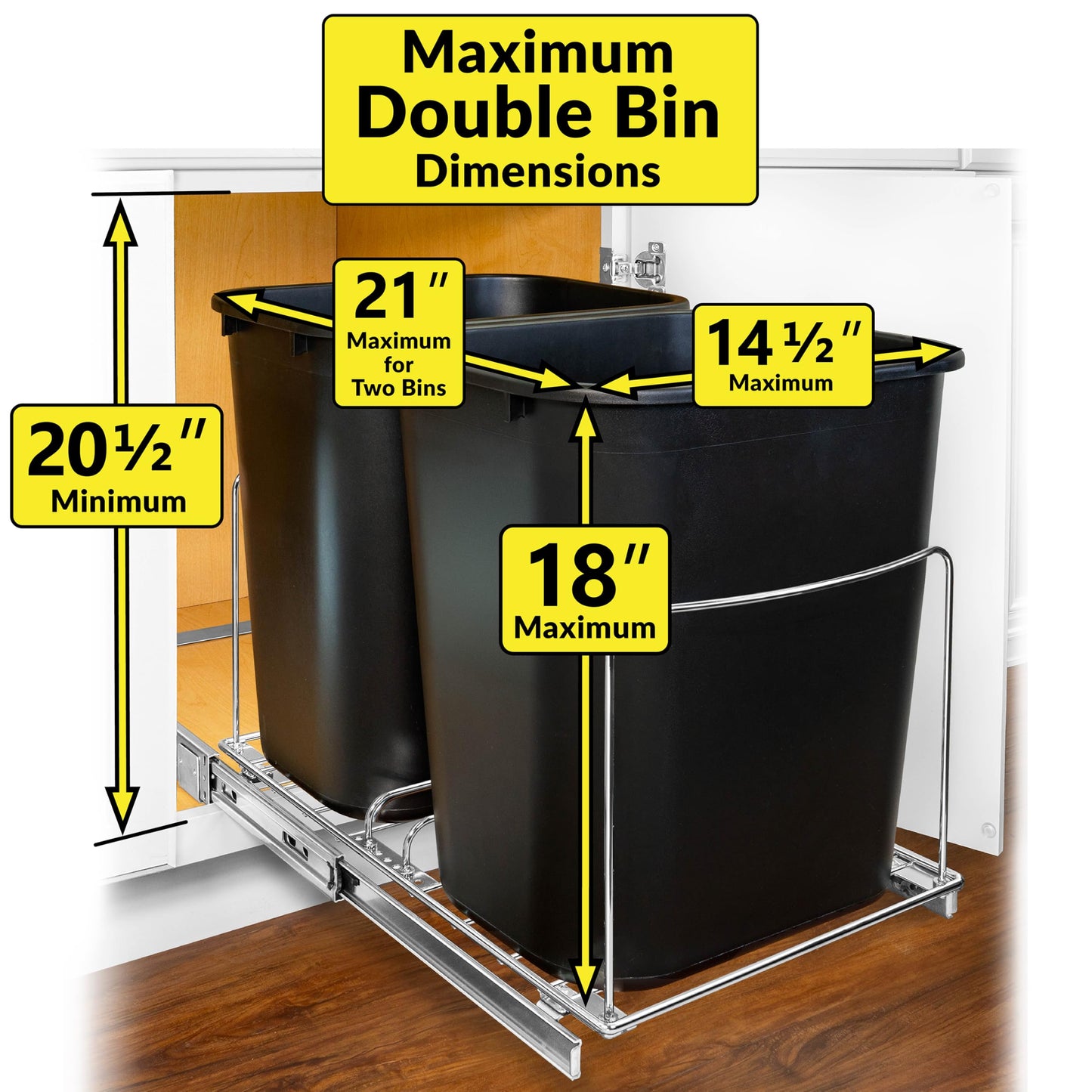 LYNK PROFESSIONAL® Double Pull Out Under Cabinet - Under Sink Slider - Slide Out Drawer - Sliding Pull Out for Kitchen Garbage Bin