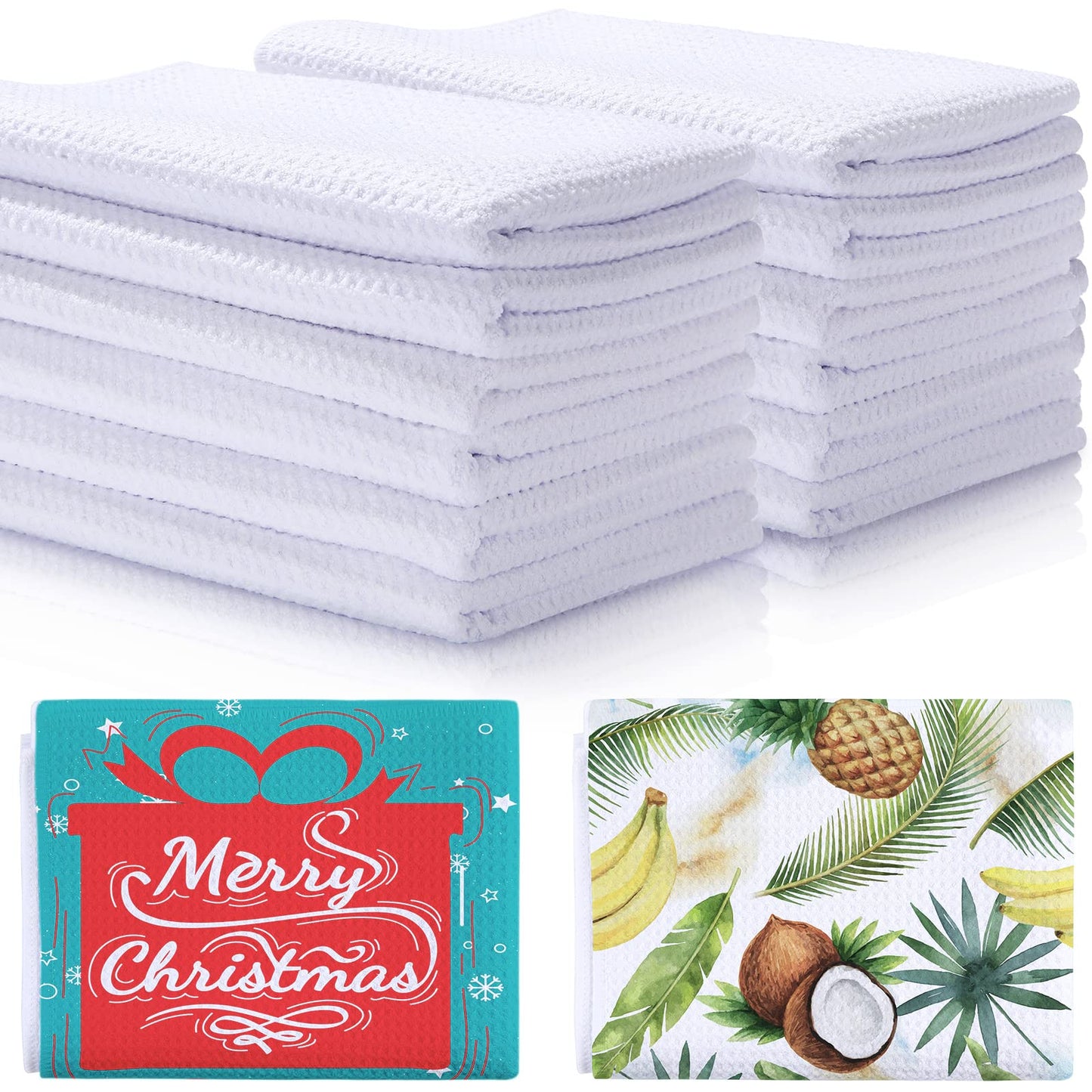 Breling Sublimation Kitchen Towel Blanks 16 x 24Inch, Microfiber Waffle Weave Sublimation Tea Towels Fast Drying Absorbent for Home Kitchen Gifts(24 Pieces)
