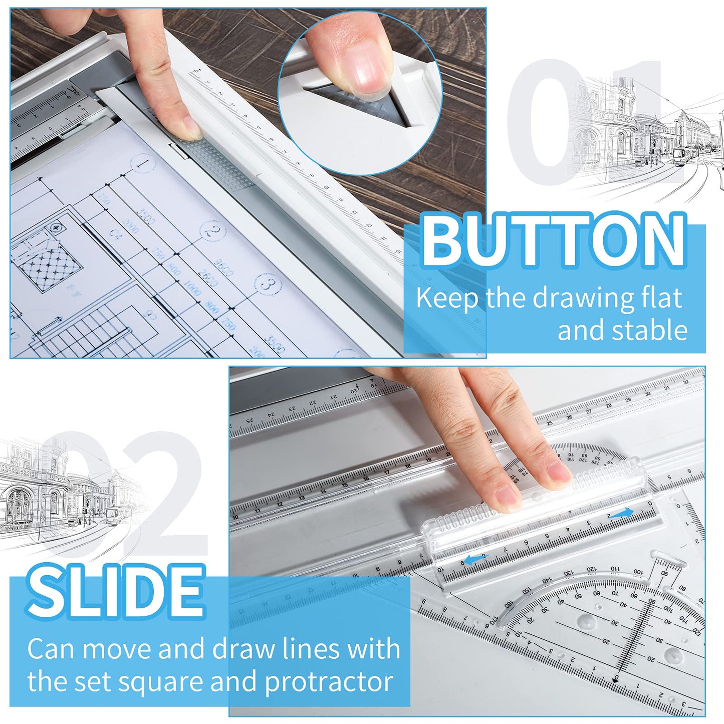 Zonon A3 Portable Drawing Board, Multi-Function Metric Drafting Table Drafting Board with Clear Rule Parallel Motion and Angle Adjustable Measuring System(A3)