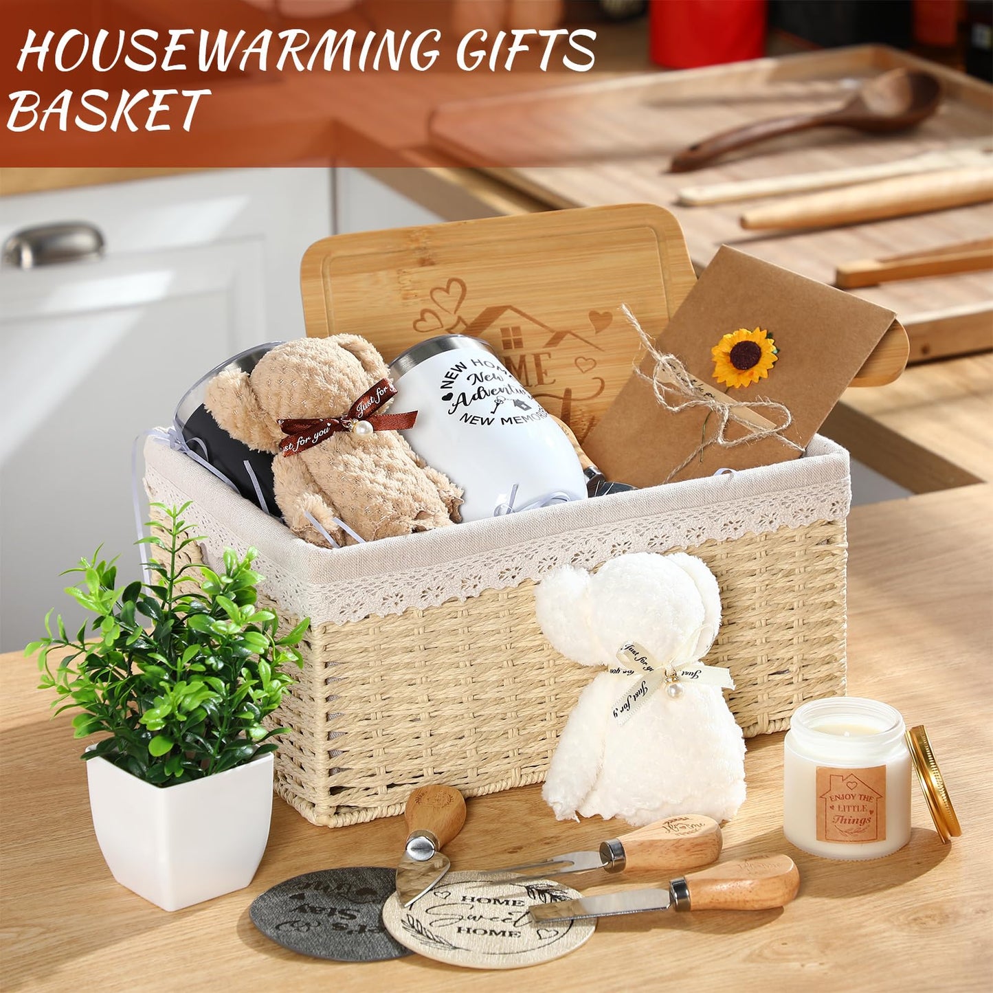 RimCereal House Warming Gifts Basket 21 Pieces Housewarming Gift for New Apartment Closing Gifts for Buyers Couples Women Men New Homeowners Gift Ideas Set(Home,Beige)