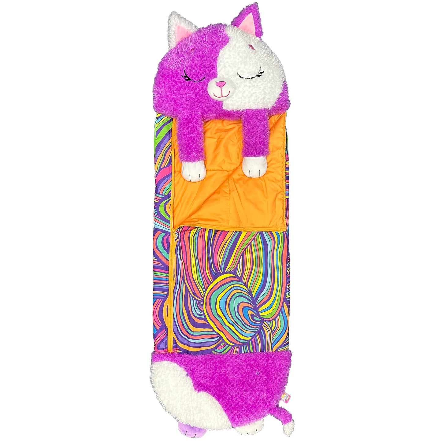 Happy Nappers: S4 Pillow & Sleepy Sack: Medium - Muffin the Kitty- 54x20, 2-in-1: Plush Animal Opens to Sleeping Bag, Play-Nap Character, Kids 3+